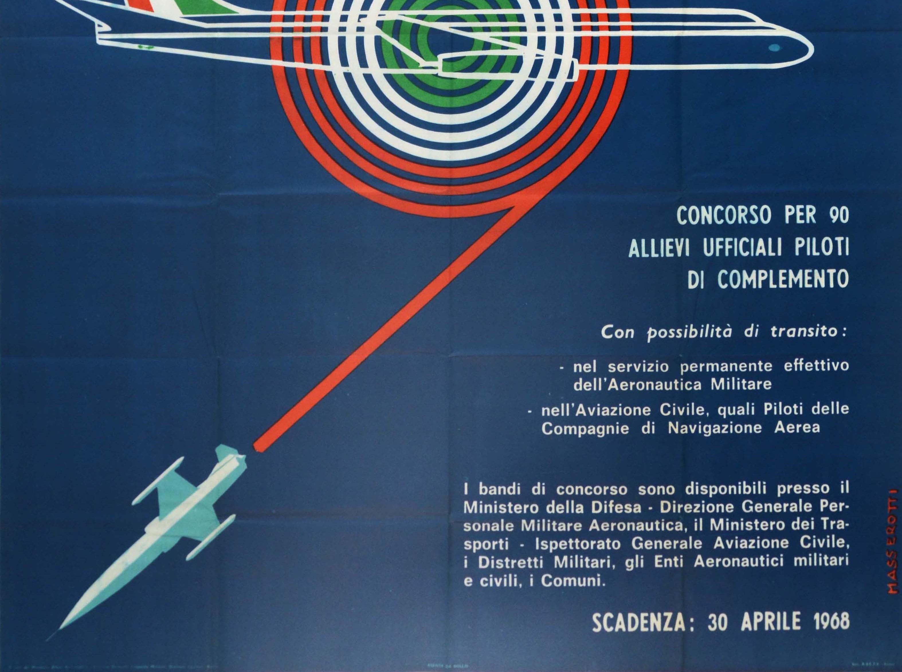 Italian Original Vintage Poster Pilot Recruitment Civil Aviation Italy Air Force Piloti For Sale
