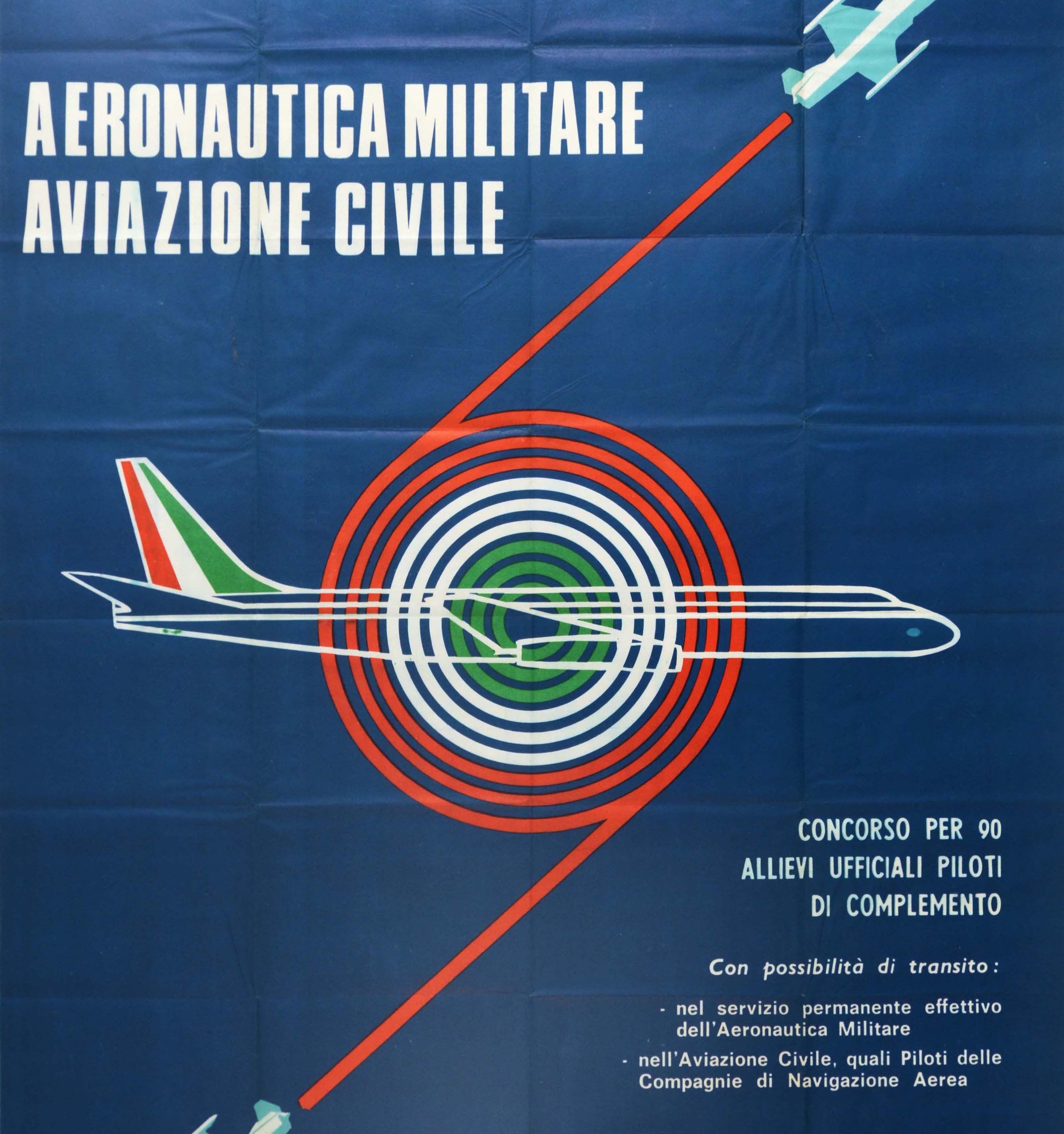 Original Vintage Poster Pilot Recruitment Civil Aviation Italy Air Force Piloti In Good Condition For Sale In London, GB