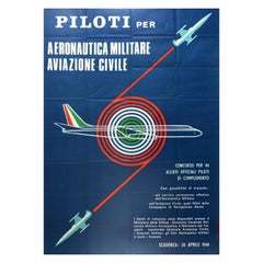 Original Vintage Poster Pilot Recruitment Civil Aviation Italy Air Force Piloti