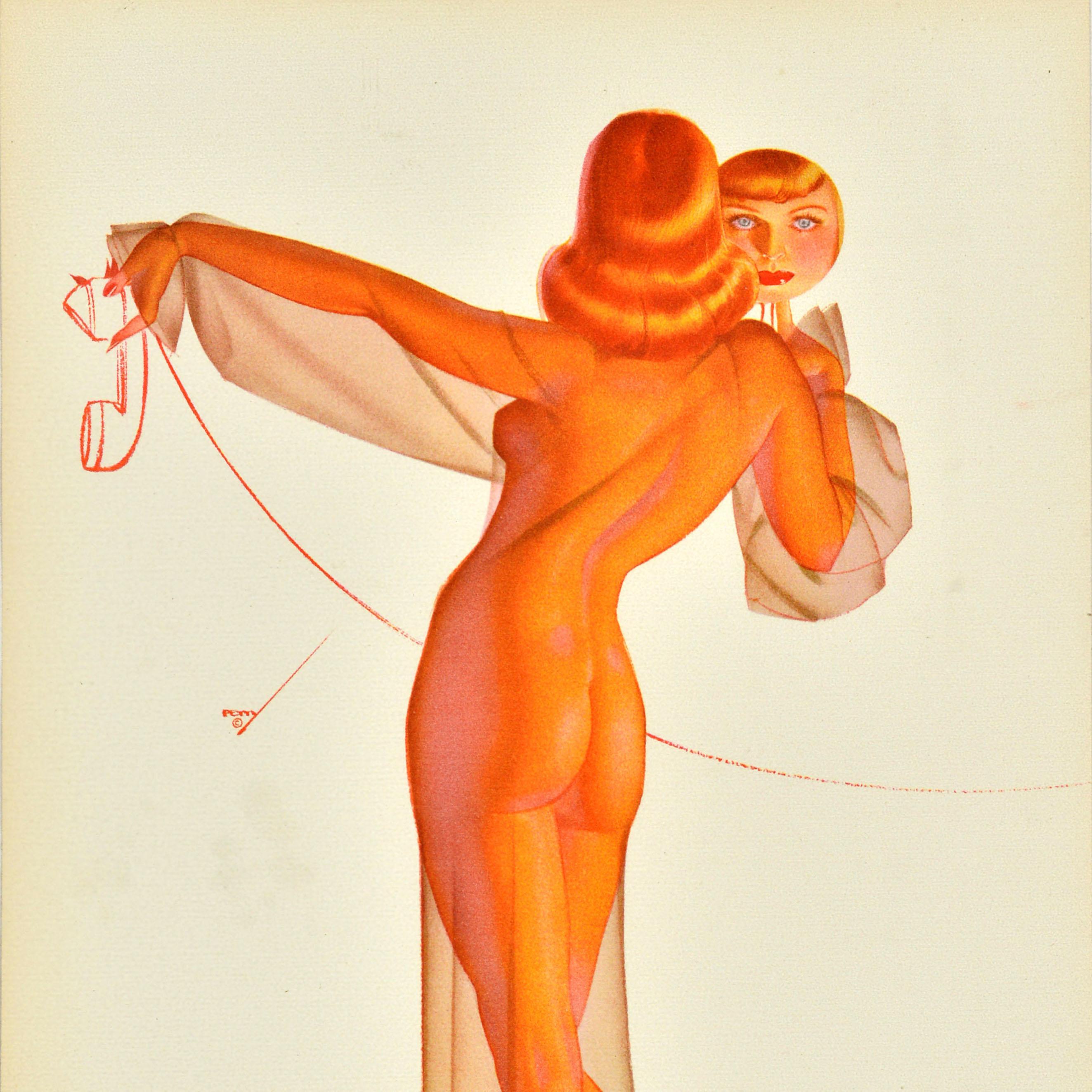 Américain Affiche rétro originale Pin Up Lady Telephone Mirror de George Petty en vente