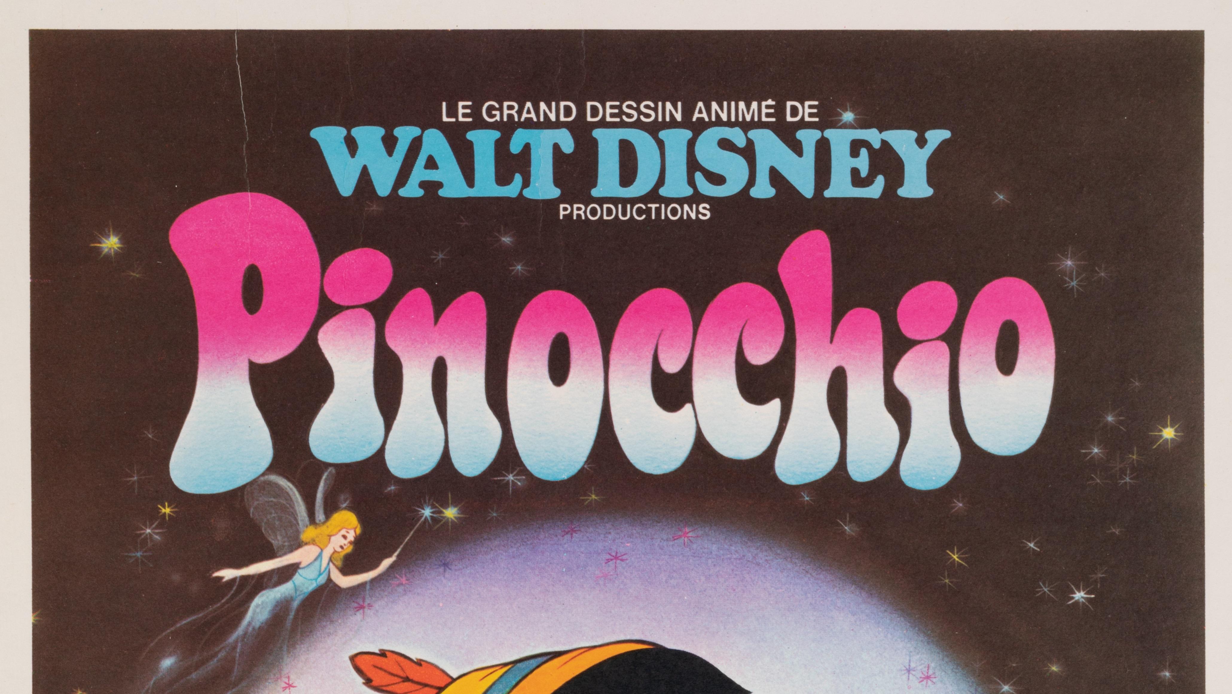 Walt Disney poster to promote the cartoon Pinocchio from 1980.

Artist: Anonymous
Title: Pinocchio
Date: circa 1980
Size (w x h): 15.7 x 21.7 in / 40 x 55 cm
Printer: Ets St martin Imp, 92 Asnieres
Materials and Techniques: Colour lithograph on