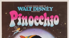 Original Vintage Poster, Pinocchio, Walt Disney, Cartoon, Children, Fairy, 1980