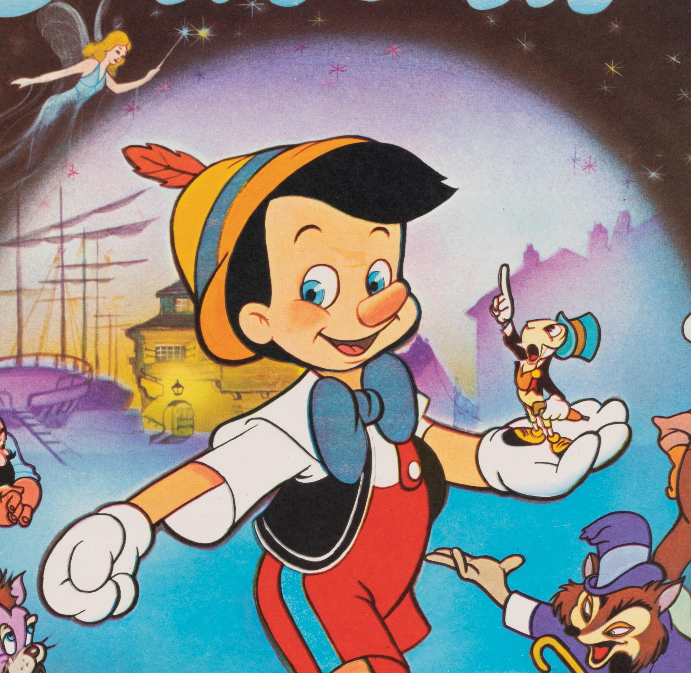 Français Affiche vintage originale, Pinocchio, Walt Disney, Cartoon, Children, Fairy, 1980 en vente