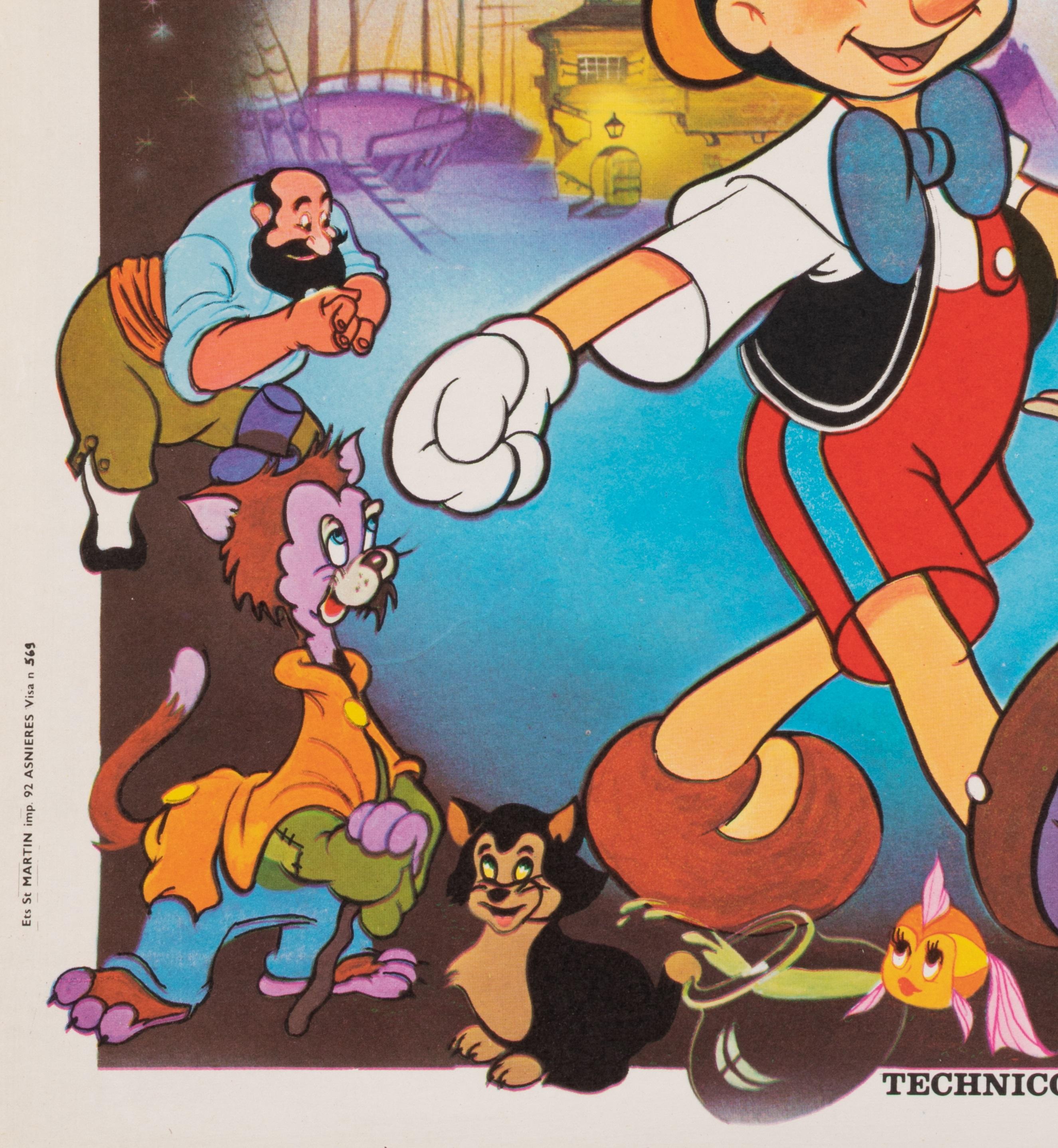 Affiche vintage originale, Pinocchio, Walt Disney, Cartoon, Children, Fairy, 1980 Bon état - En vente à SAINT-OUEN-SUR-SEINE, FR