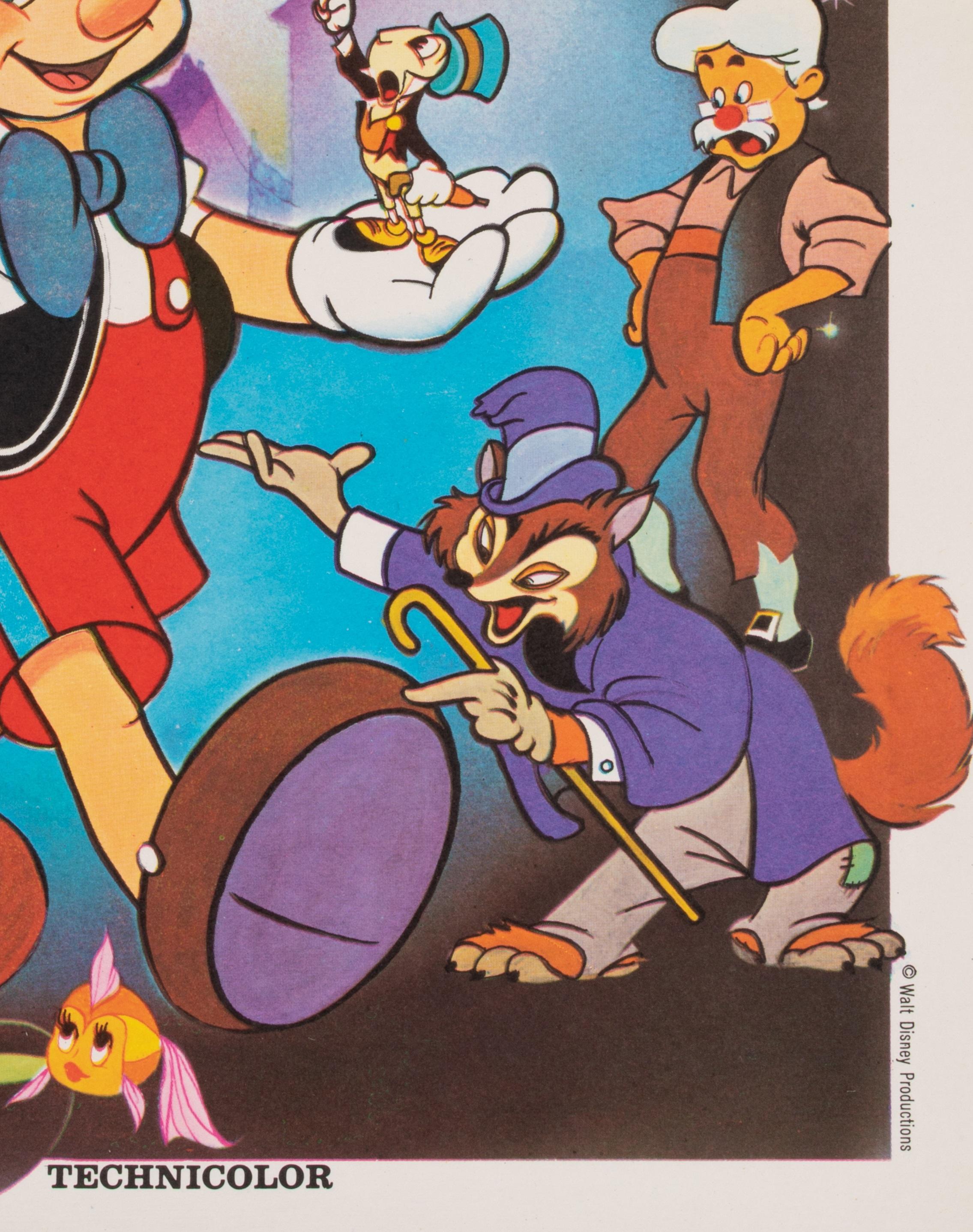 20th Century Original Vintage Poster, Pinocchio, Walt Disney, Cartoon, Children, Fairy, 1980 For Sale