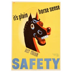 Original Vintage Poster Plain Horse Sense Act Think Safety War Industries WWII