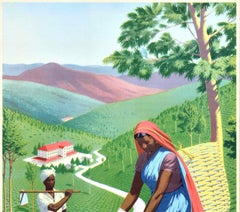 Original Vintage Poster Plucking Tea In Ceylon Sri Lanka Plantation Tea Bureau