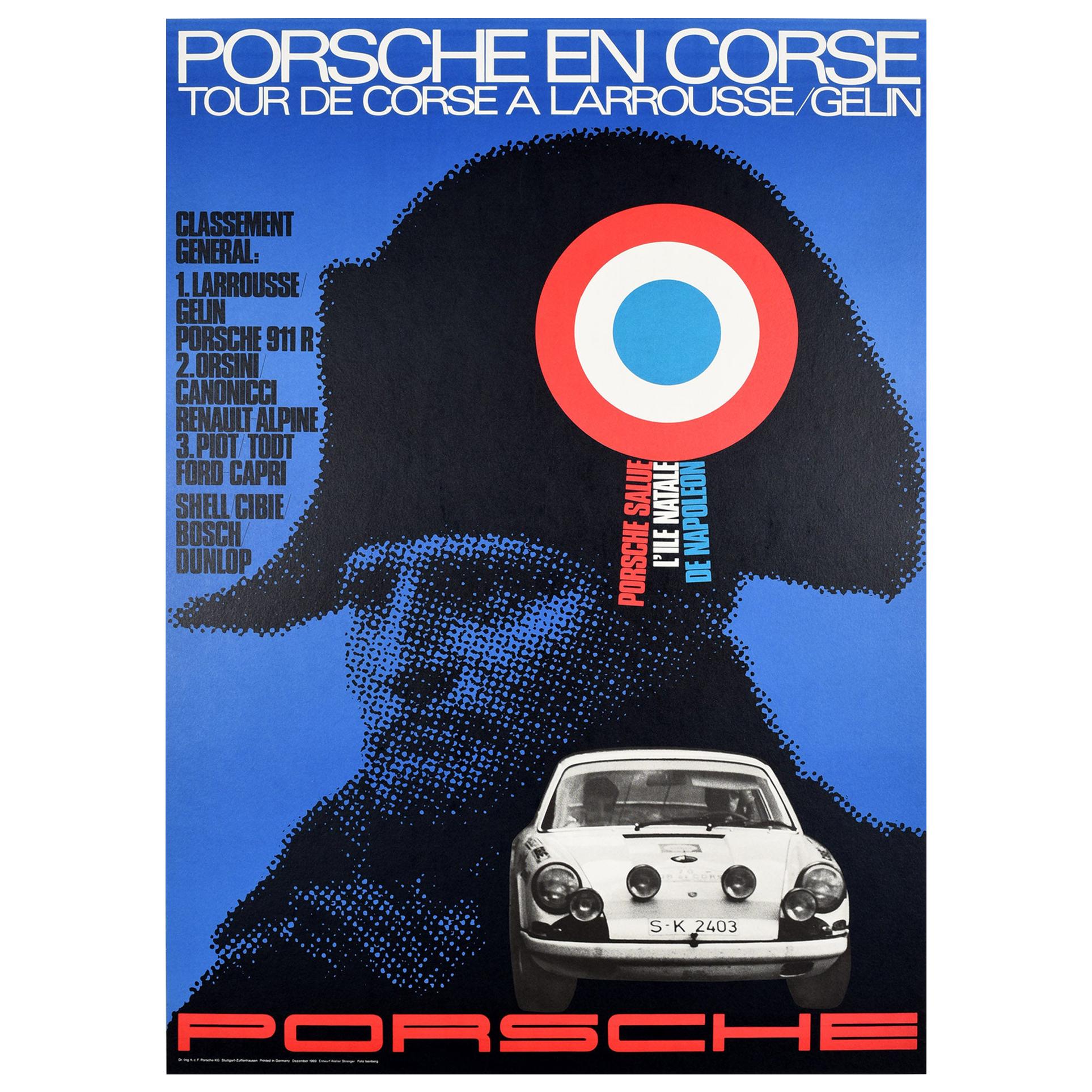 Original Vintage Poster Porsche 911 Corsica Rally Tour De Corse Larrousse Gelin