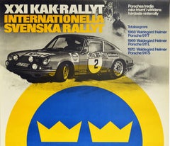 Original Vintage Poster Porsche 911 Svenska Rallyt Swedish Rally Auto Racing Car