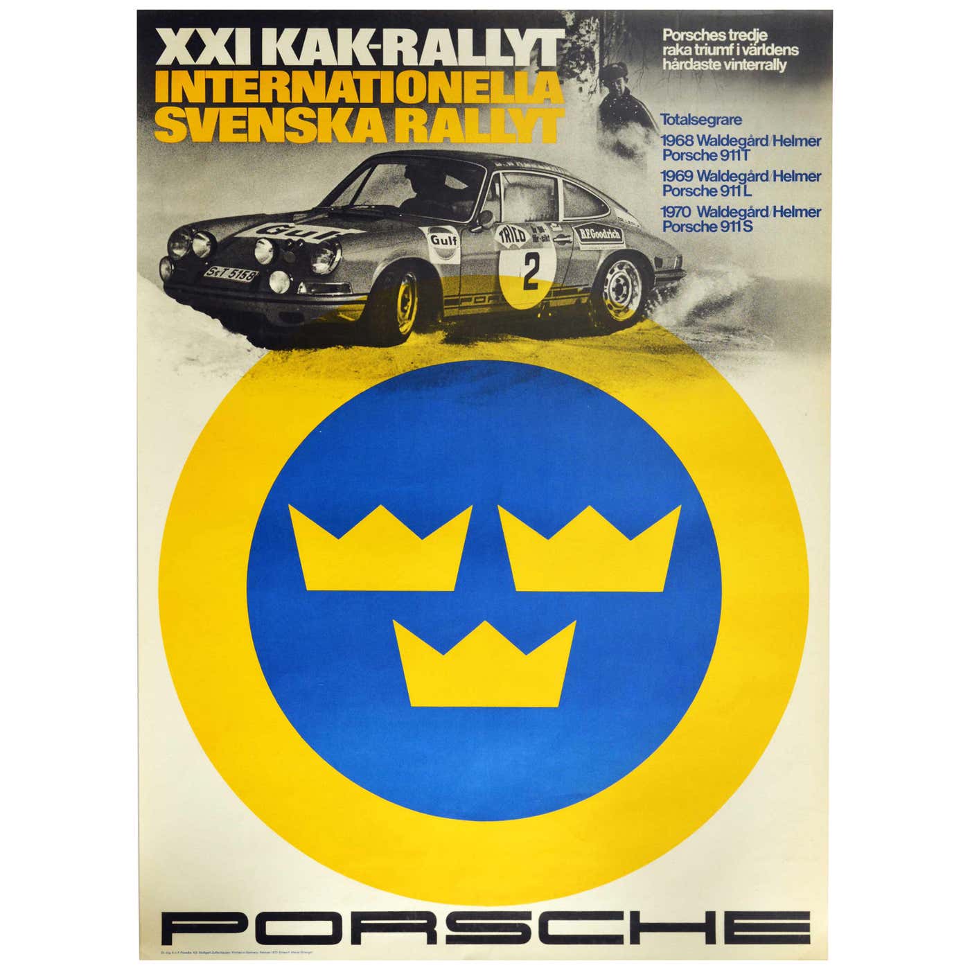 Original Vintage Poster Porsche 911 Svenska Rallyt Swedish Rally Auto ...