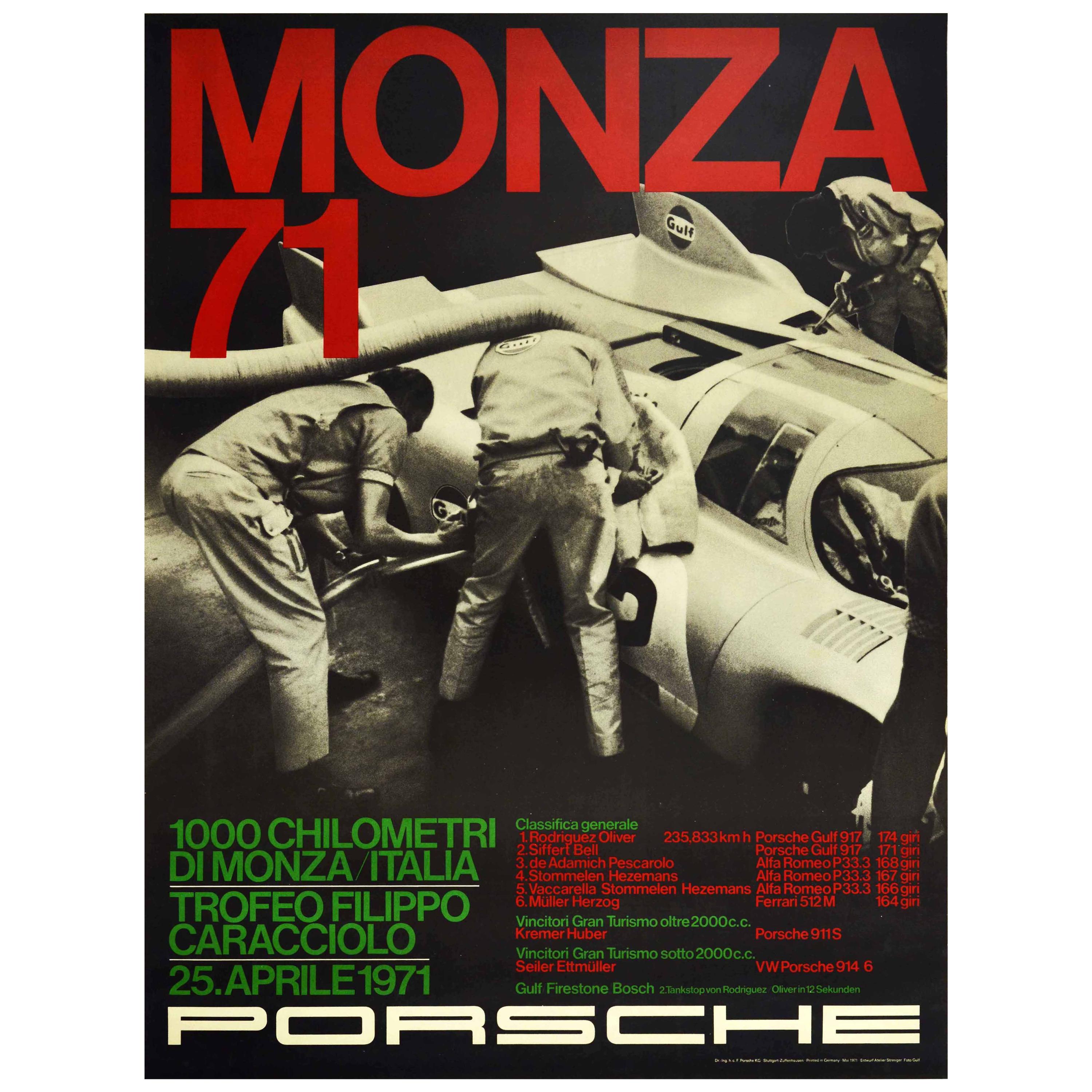 Original Vintage Poster Porsche Gulf 917 Victory 1000km Monza Italy Auto Racing