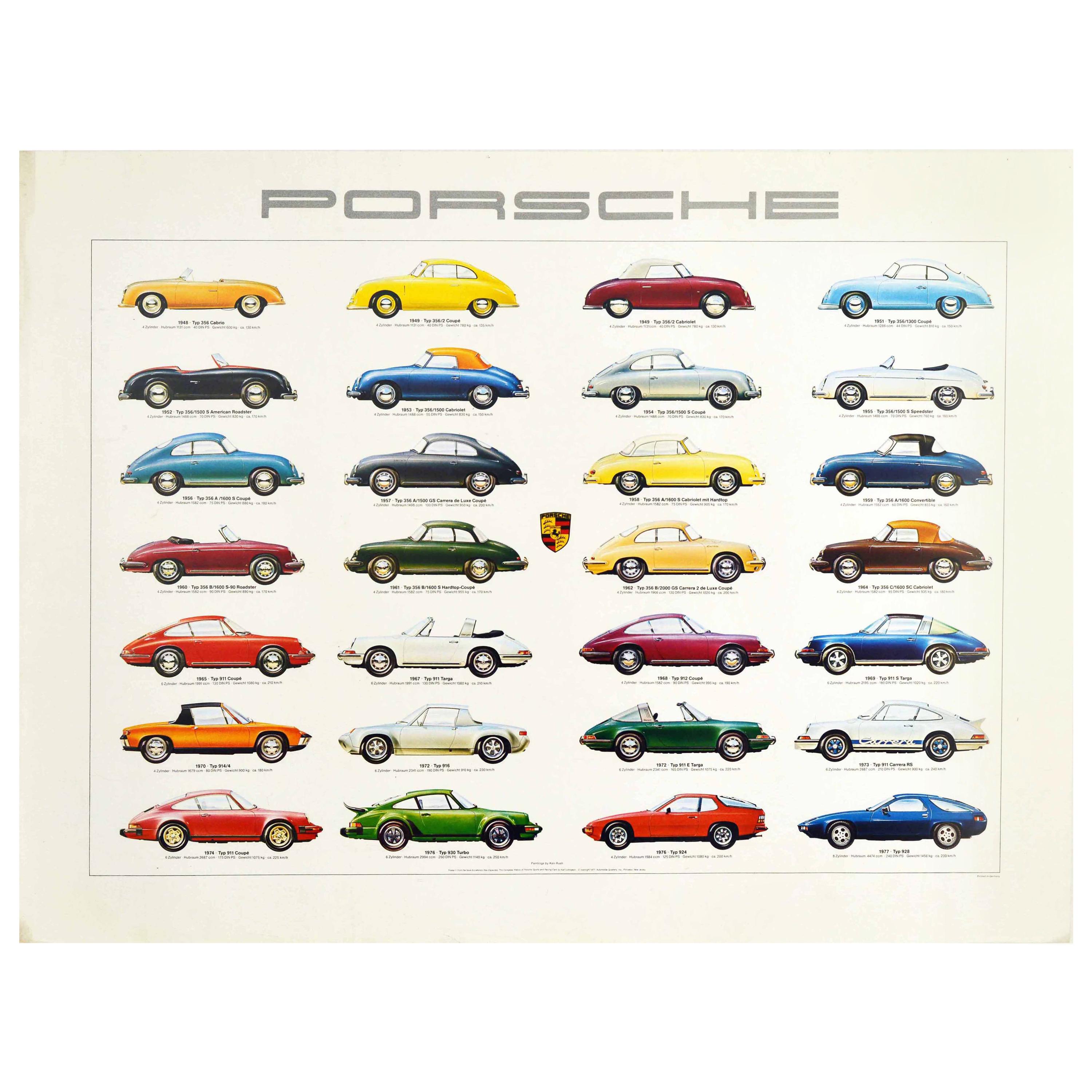 Original Vintage Poster Porsche Production Cars Auto Racing Motor Sports Models