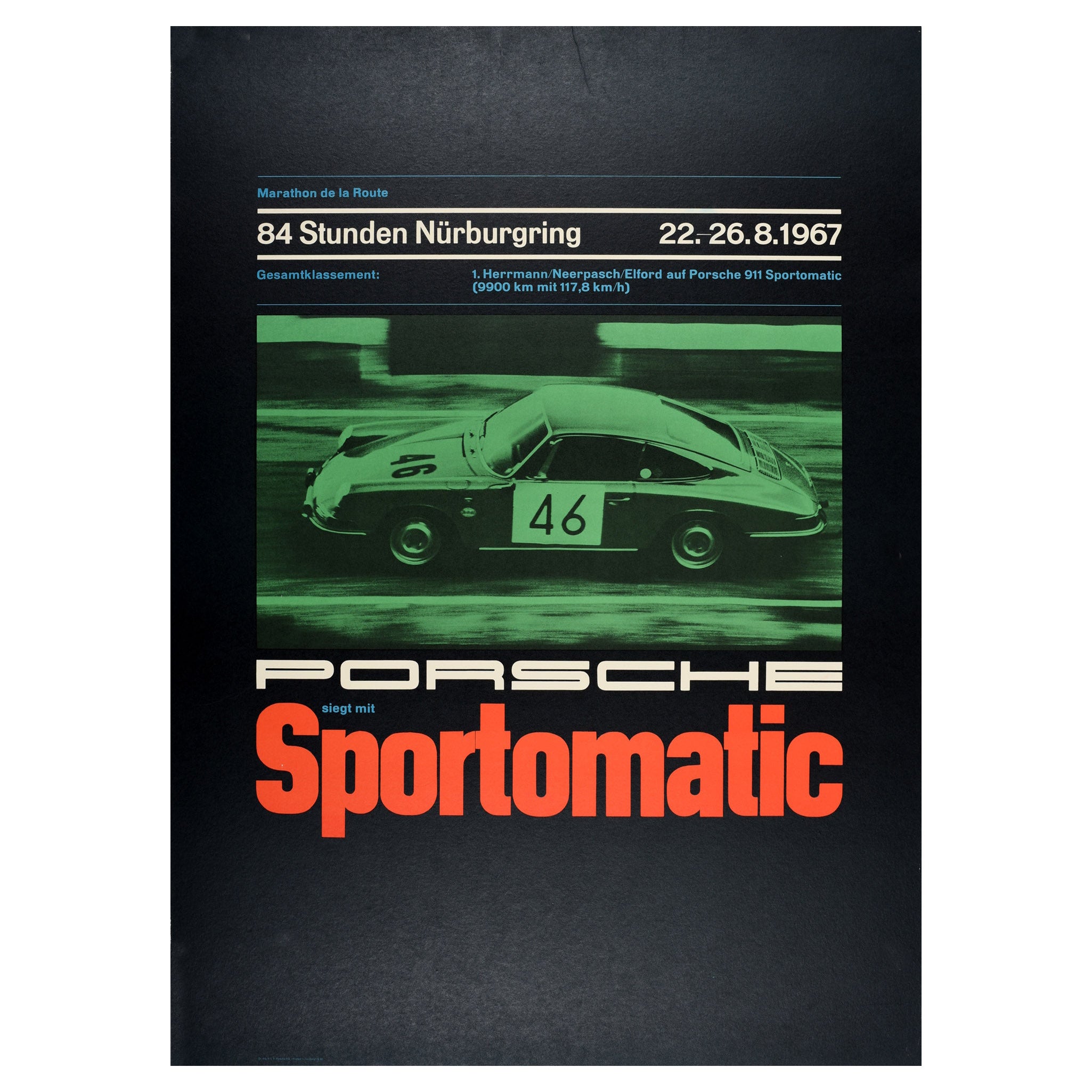 Poster originale d'epoca Porsche Sportomatic Marathon Endurance Race Nurburgring