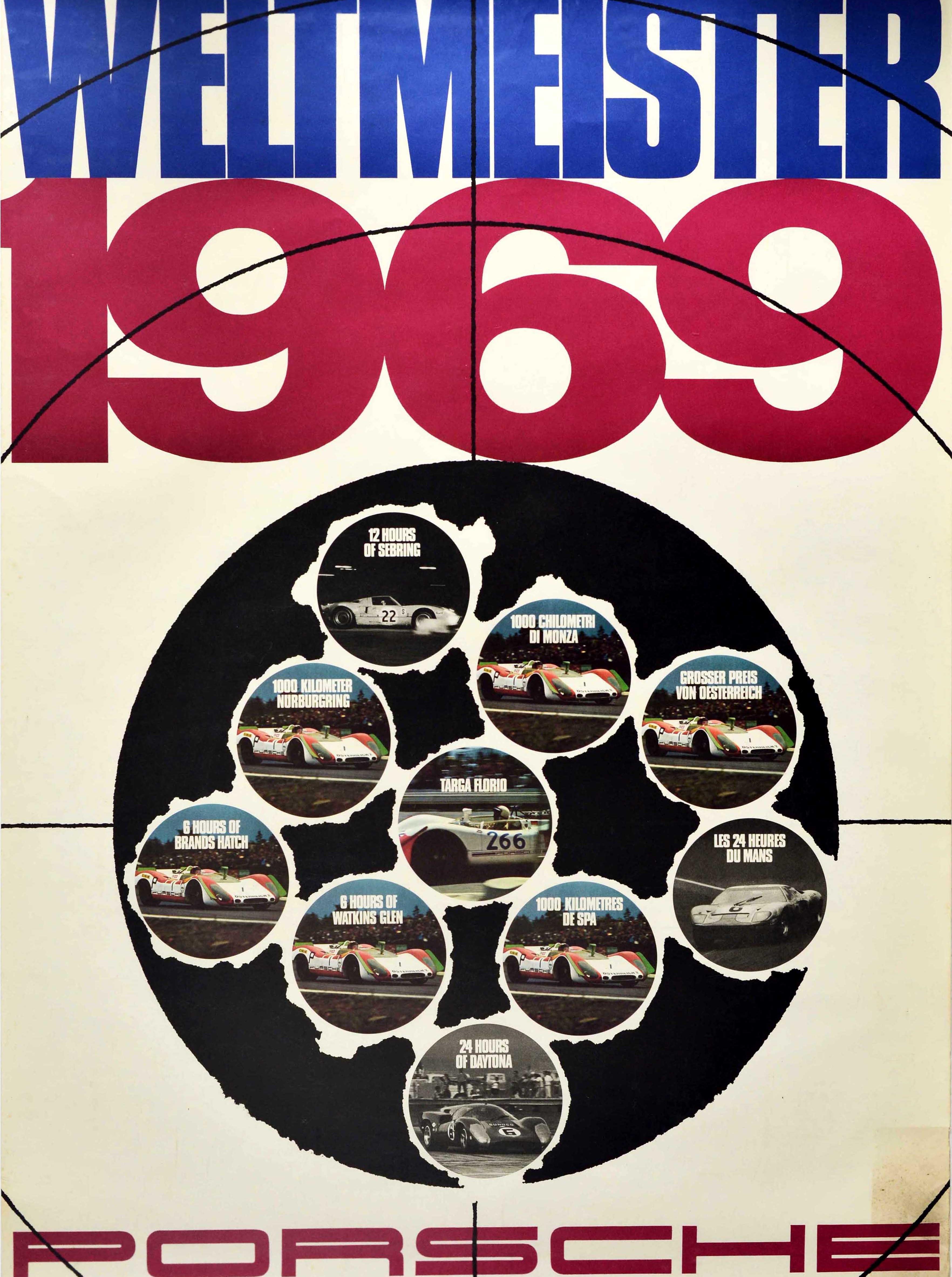 Original Vintage Poster Porsche Weltmeister 1969 Champion Motorsport Auto Racing In Good Condition In London, GB
