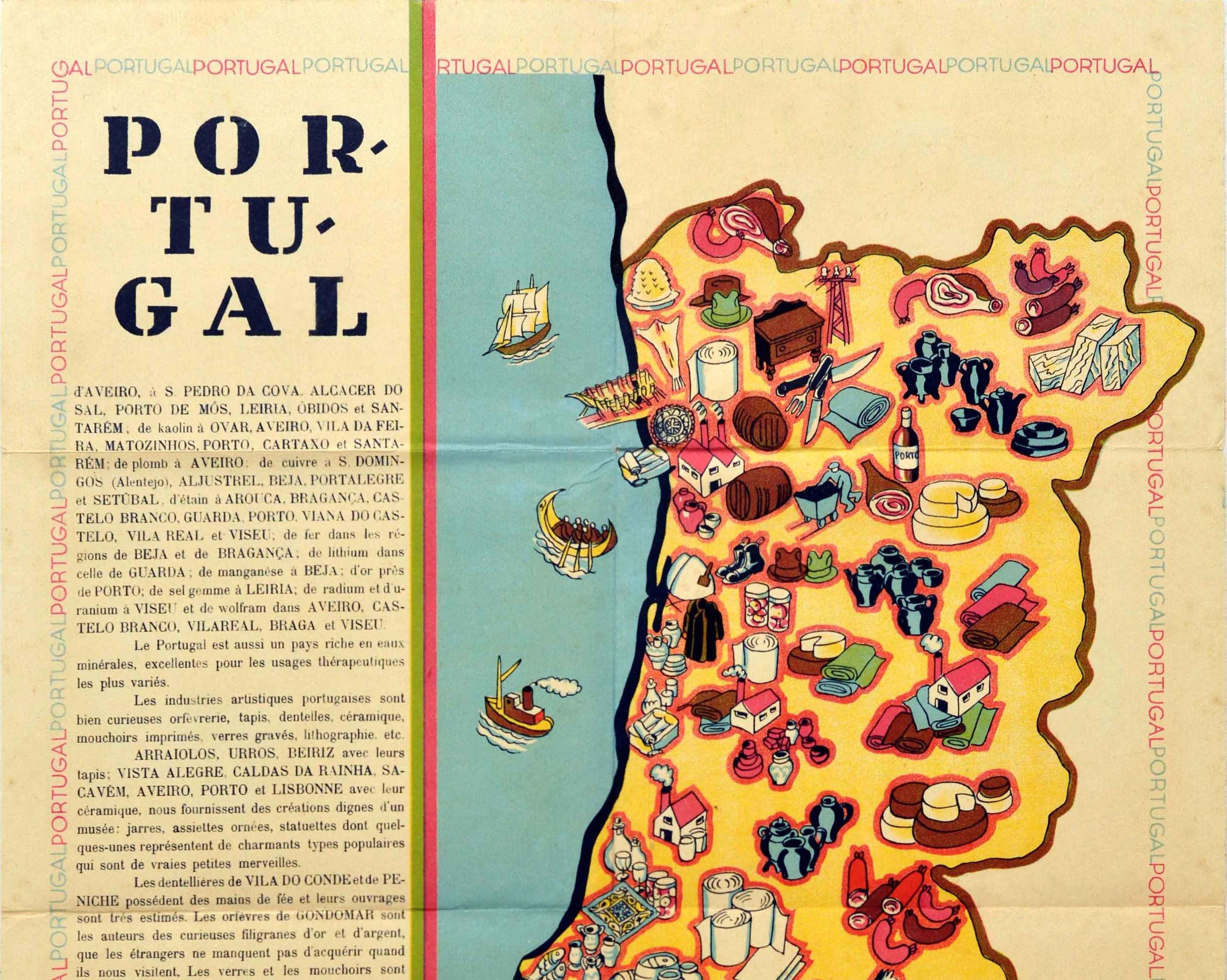 Portuguese Original Vintage Poster Portugal Industries Map World Fair Paris Art Technology