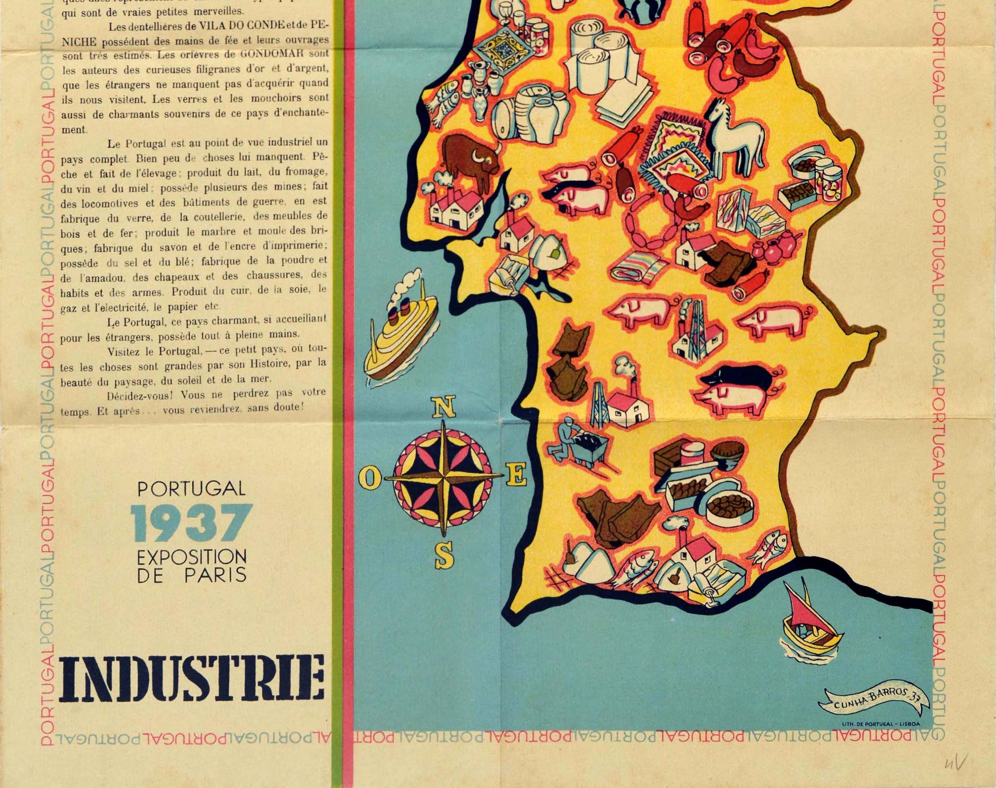 Original Vintage Poster Portugal Industries Map World Fair Paris Art Technology In Good Condition In London, GB