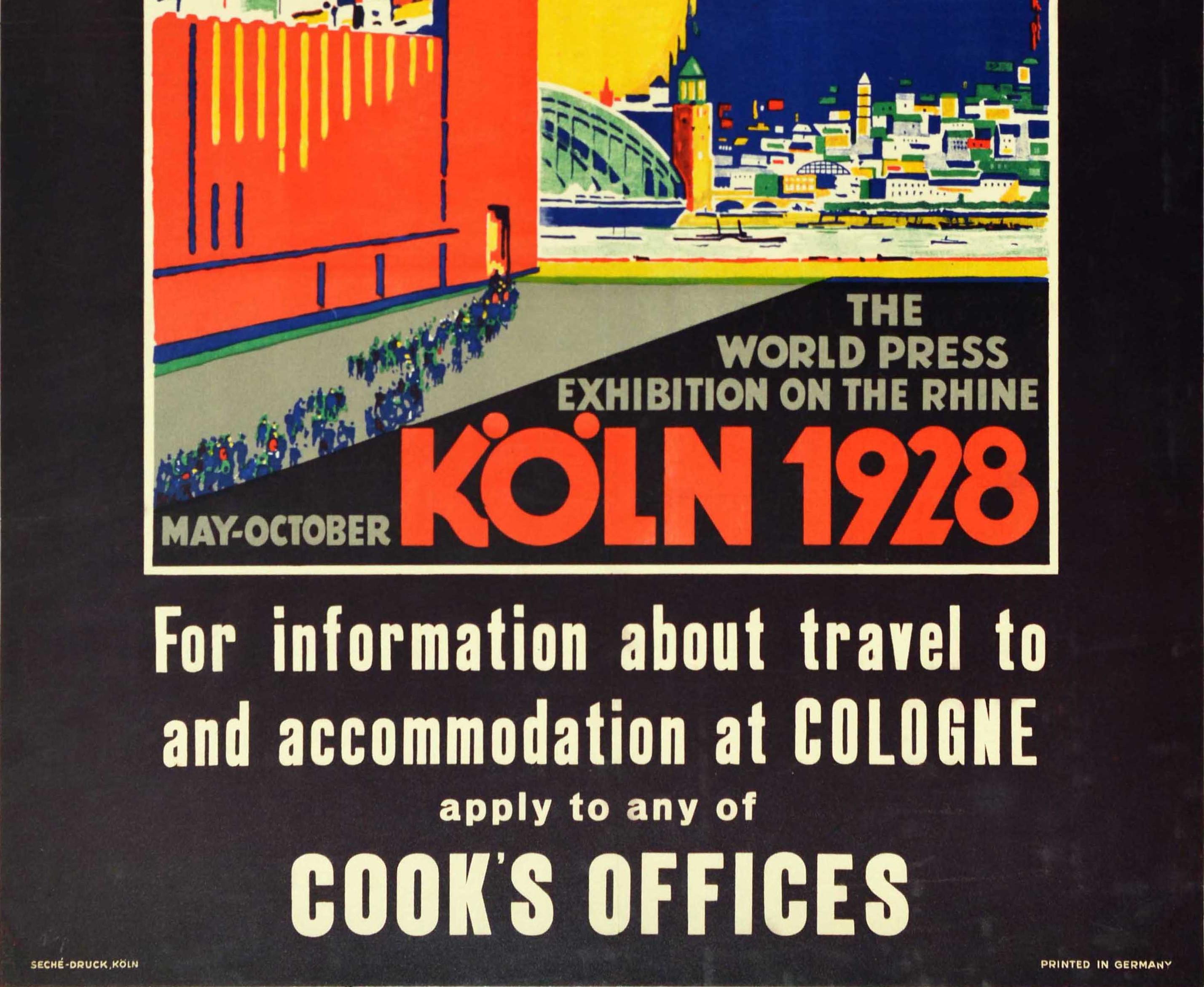 Art déco Affiche rétro originale Pressa Koln 1928 Exposition universelle de presse sur le Rhin de Cologne en vente