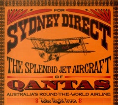 Original Vintage Poster Qantas Sydney Direct Jet Aircraft Round The World Travel