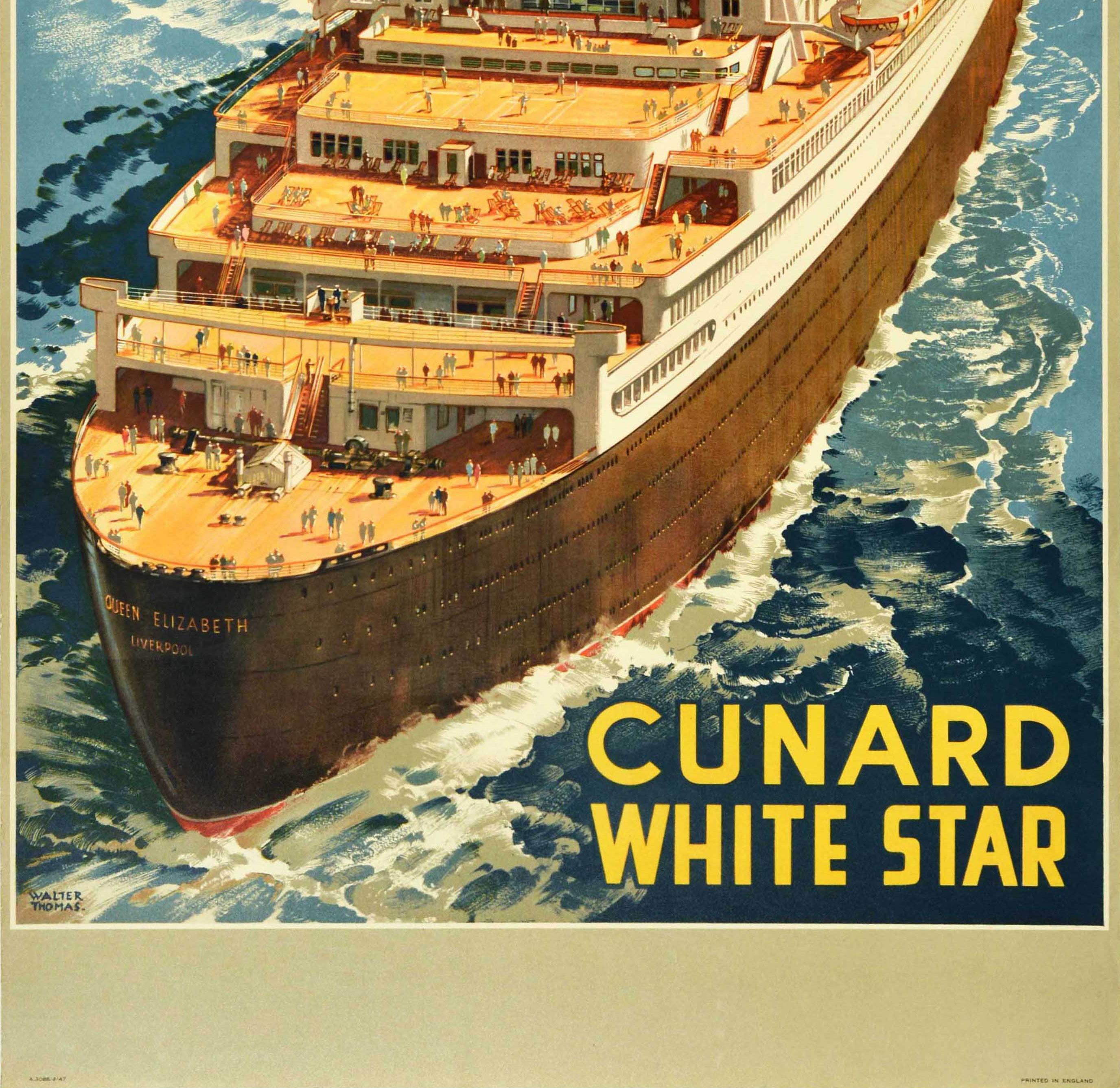 Original Vintage-Poster, Queen Mary Queen Elizabeth Cunard, Weißer Stern-Ozeandampfer, Queen Mary (Britisch) im Angebot
