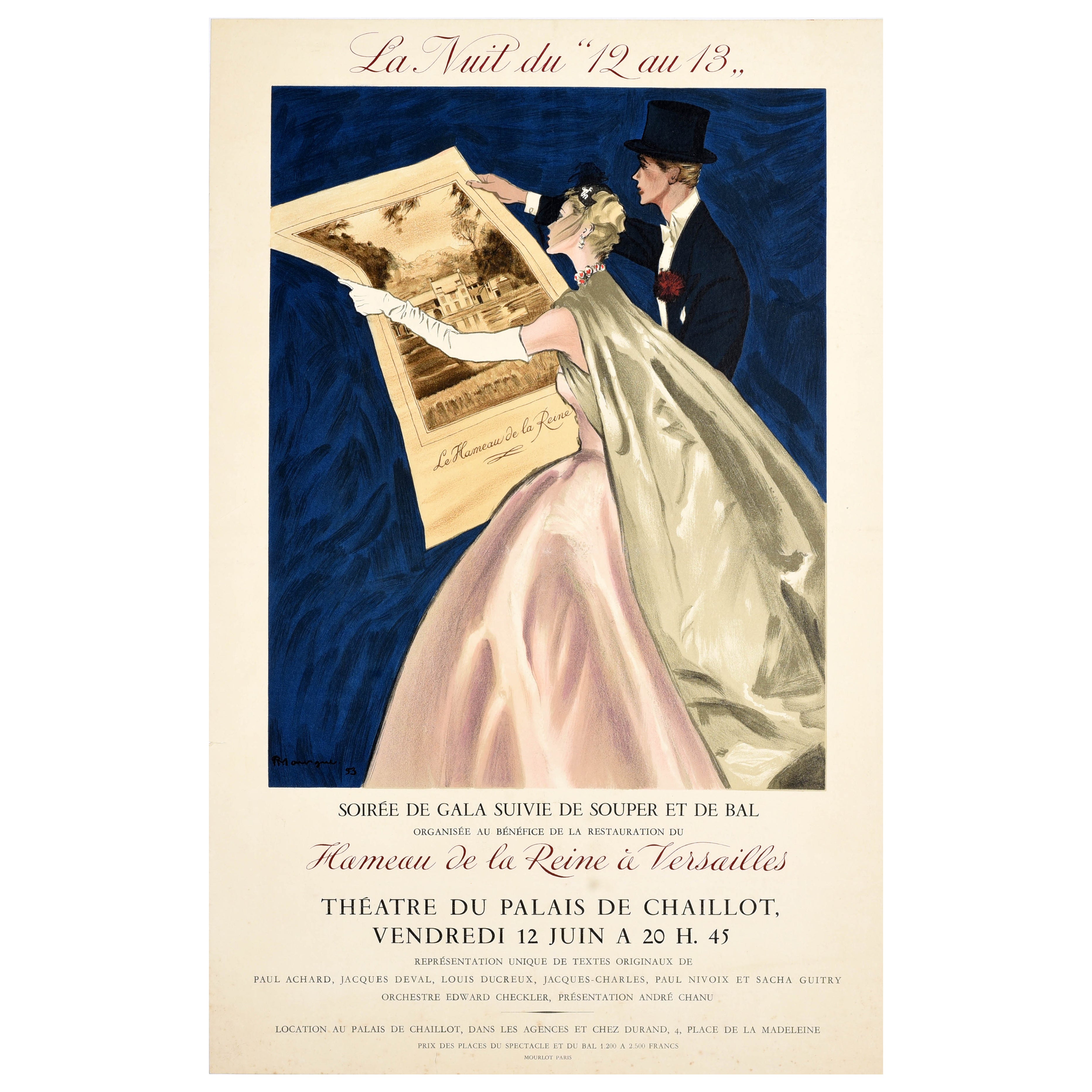 Original Vintage Poster Queens Hamlet Versailles Gala Evening Hameau de la Reine im Angebot