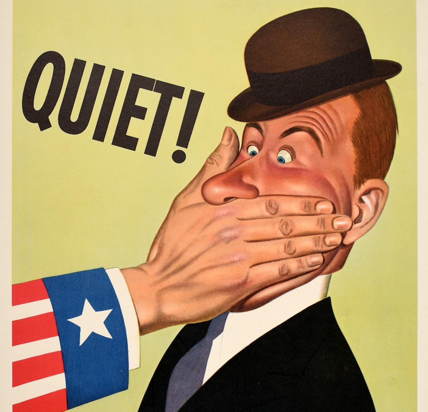 Original Vintage Poster Quiet Loose Talk Can Cost Lives WWII War Defense US Flag In Excellent Condition In London, GB