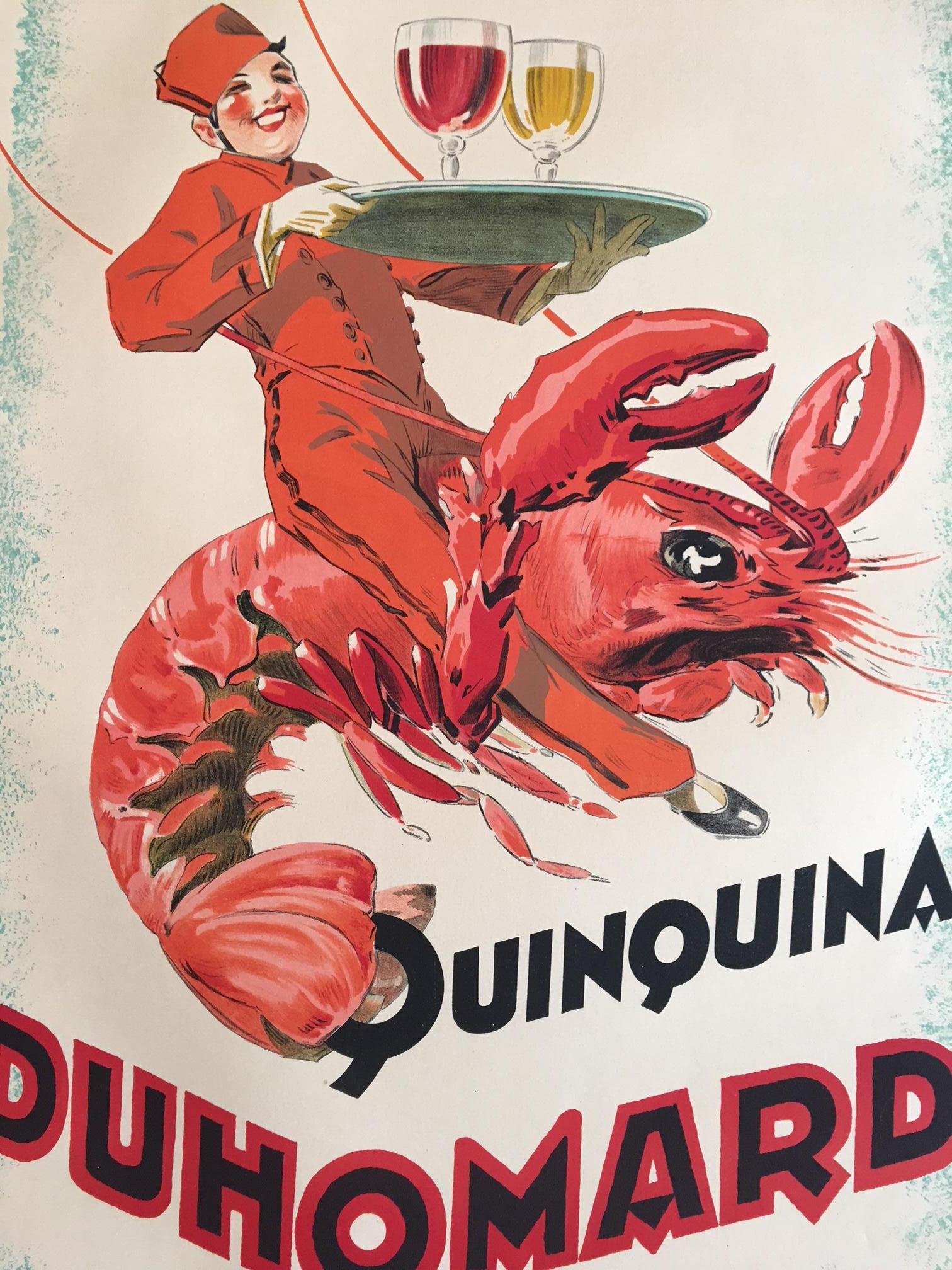 Art Deco Original Vintage Poster Quinquina Du Homard 1925 Lithograph lobster poster 