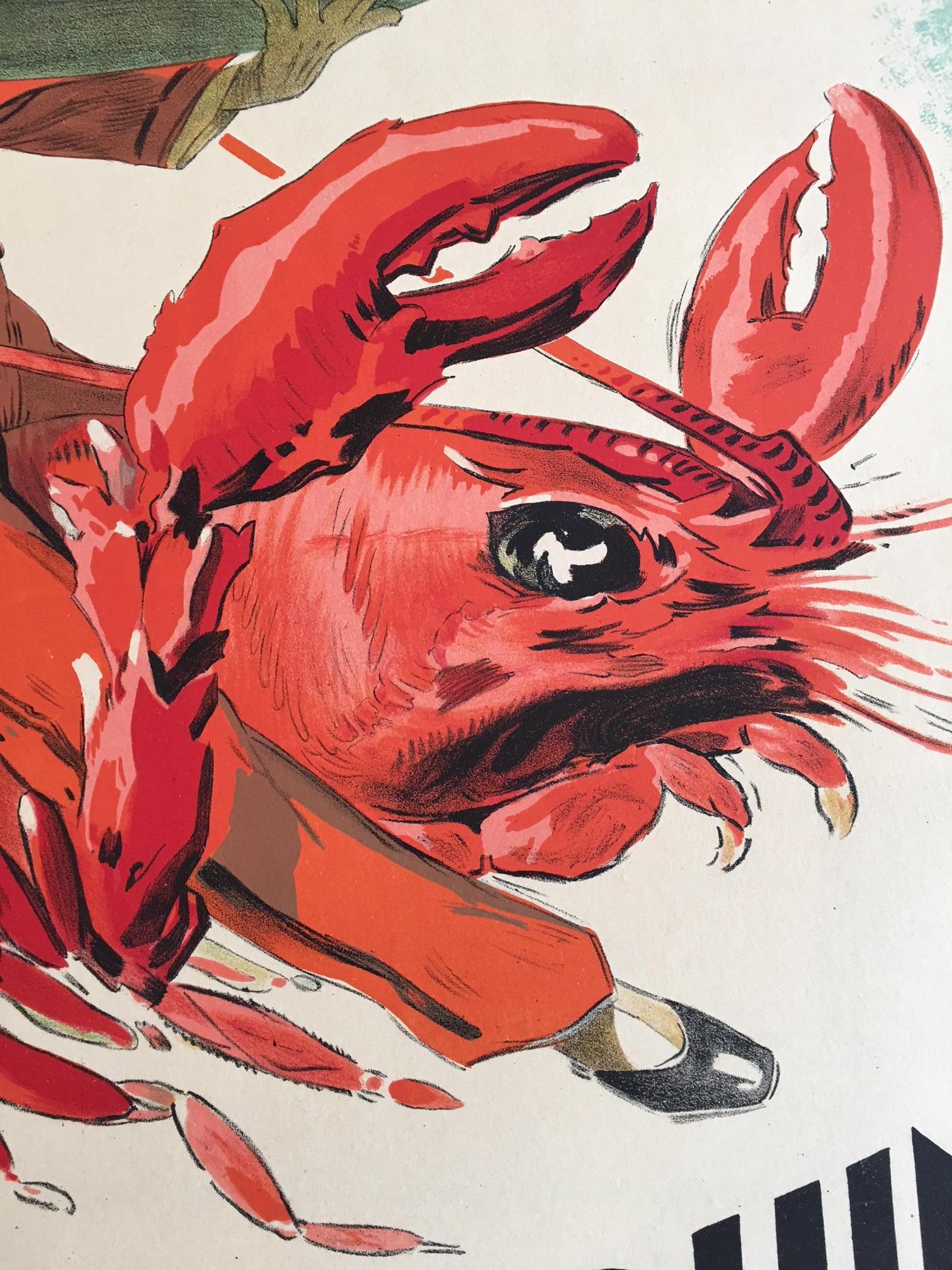 Original Vintage Poster Quinquina Du Homard 1925 Lithograph lobster poster  In Excellent Condition In Melbourne, Victoria