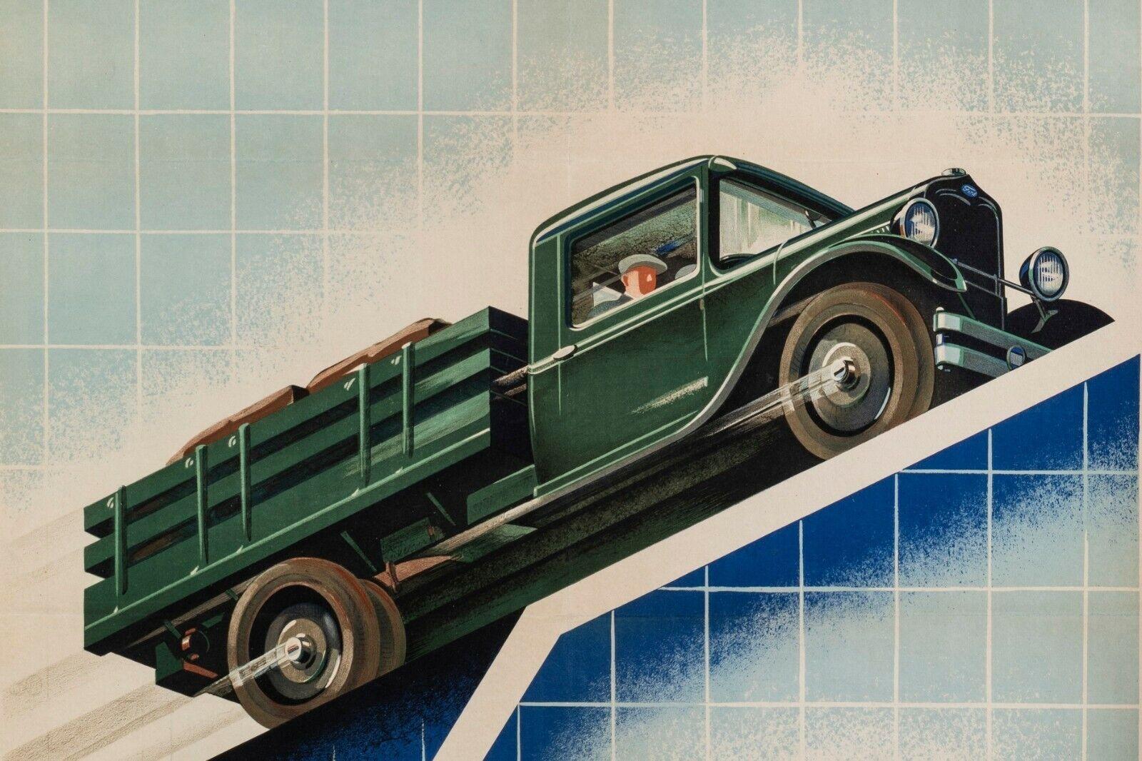 Poster originale d'epoca-R. Auger-Trusion Ford Model Aa-Cars-Fordism, 1927 ca.

Poster per i nuovi autocarri Ford Model AA, prodotti tra il 1927 e il 1932, per sostituire l'obsoleto modello TT.

Dettagli aggiuntivi: 
Materiali e tecniche: