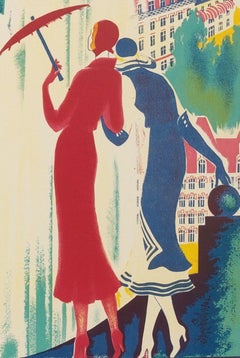 Roger Valerio, affiche de golf vintage originale, Casino et Spa de Saint-Nectaire, 1930