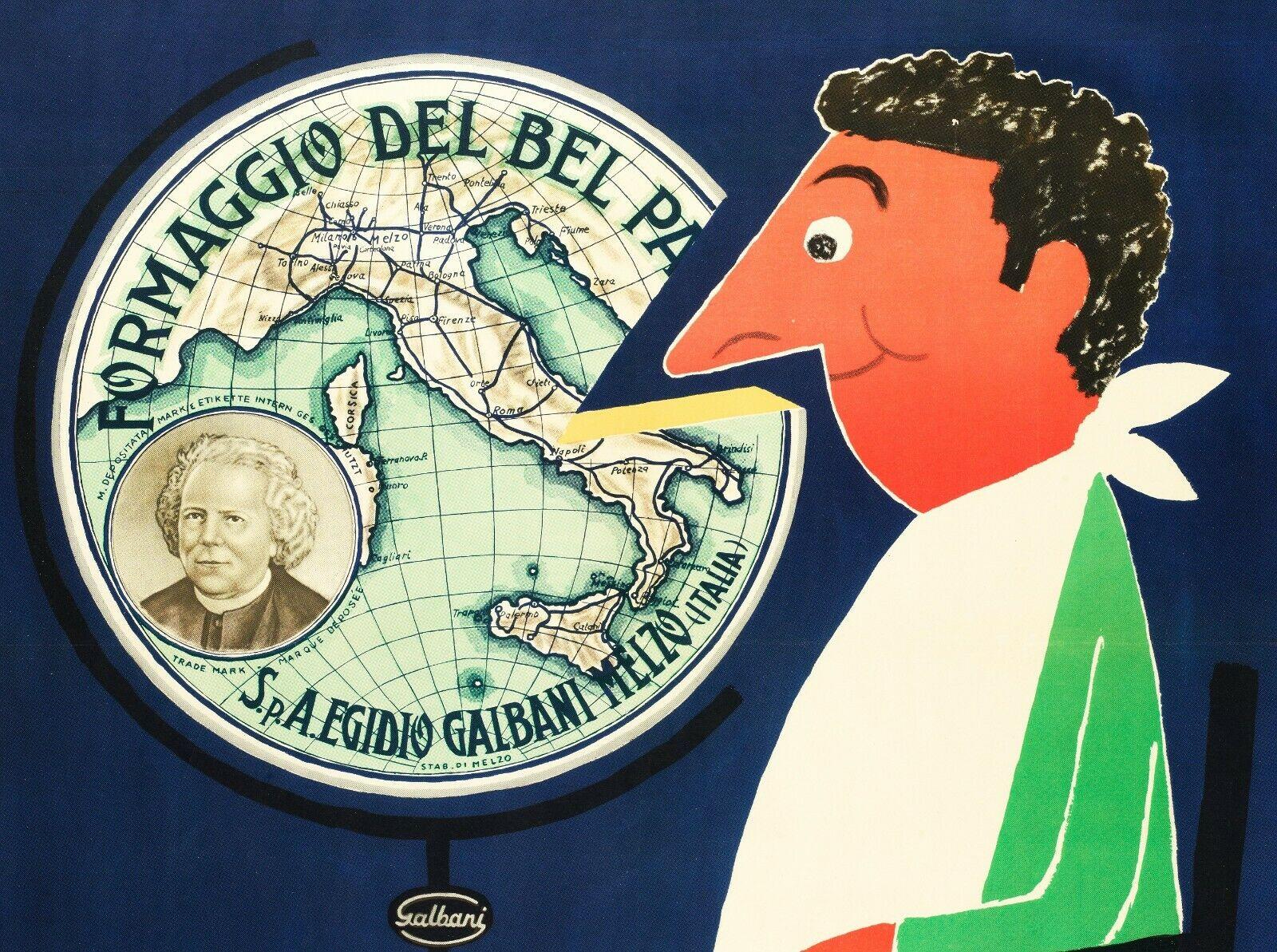 italien Affiche vintage d'origine R Savignac-Bel Paese Cheese-Italien-Galbani, 1966 en vente
