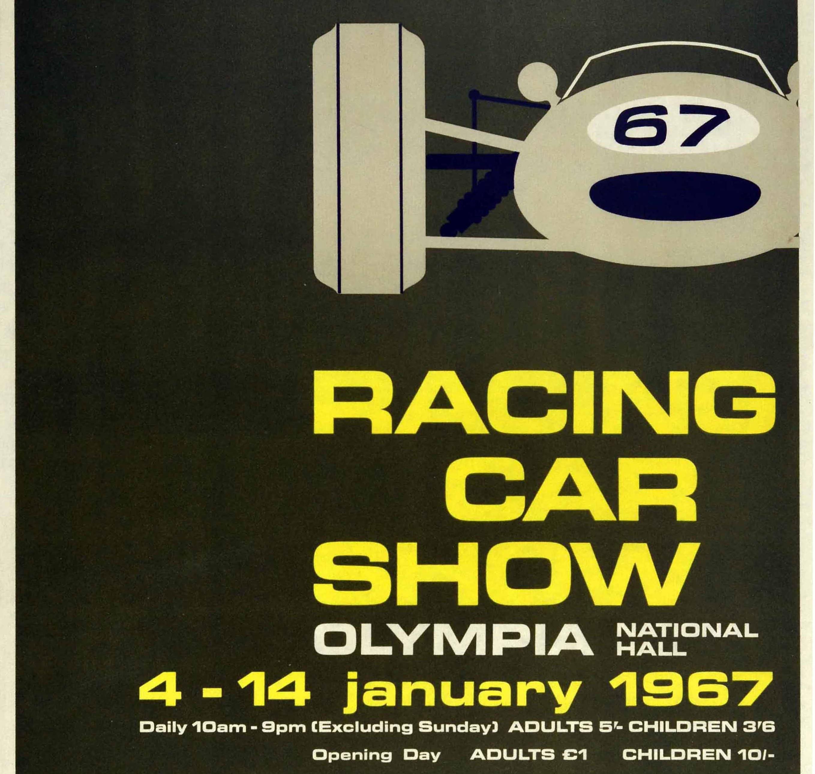 Original Vintage Poster Racing Car Show Olympia Motor Sport Mid Century Design In Excellent Condition For Sale In London, GB