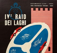 Original Vintage Poster Raid Dei Laghi Lake Sports Cars Race Graphic Design Enna