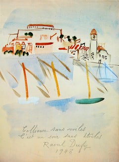 Póster original de época Raoul Dufy Collioure Velero Paisaje de vela Francia