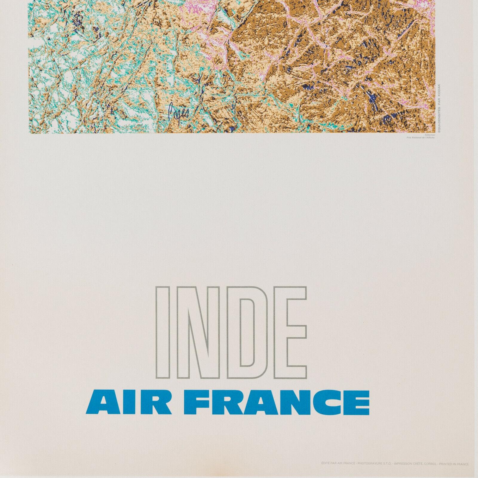 French Raymond Pages, Original Vintage Airline Poster, Air France, India, 1971 For Sale