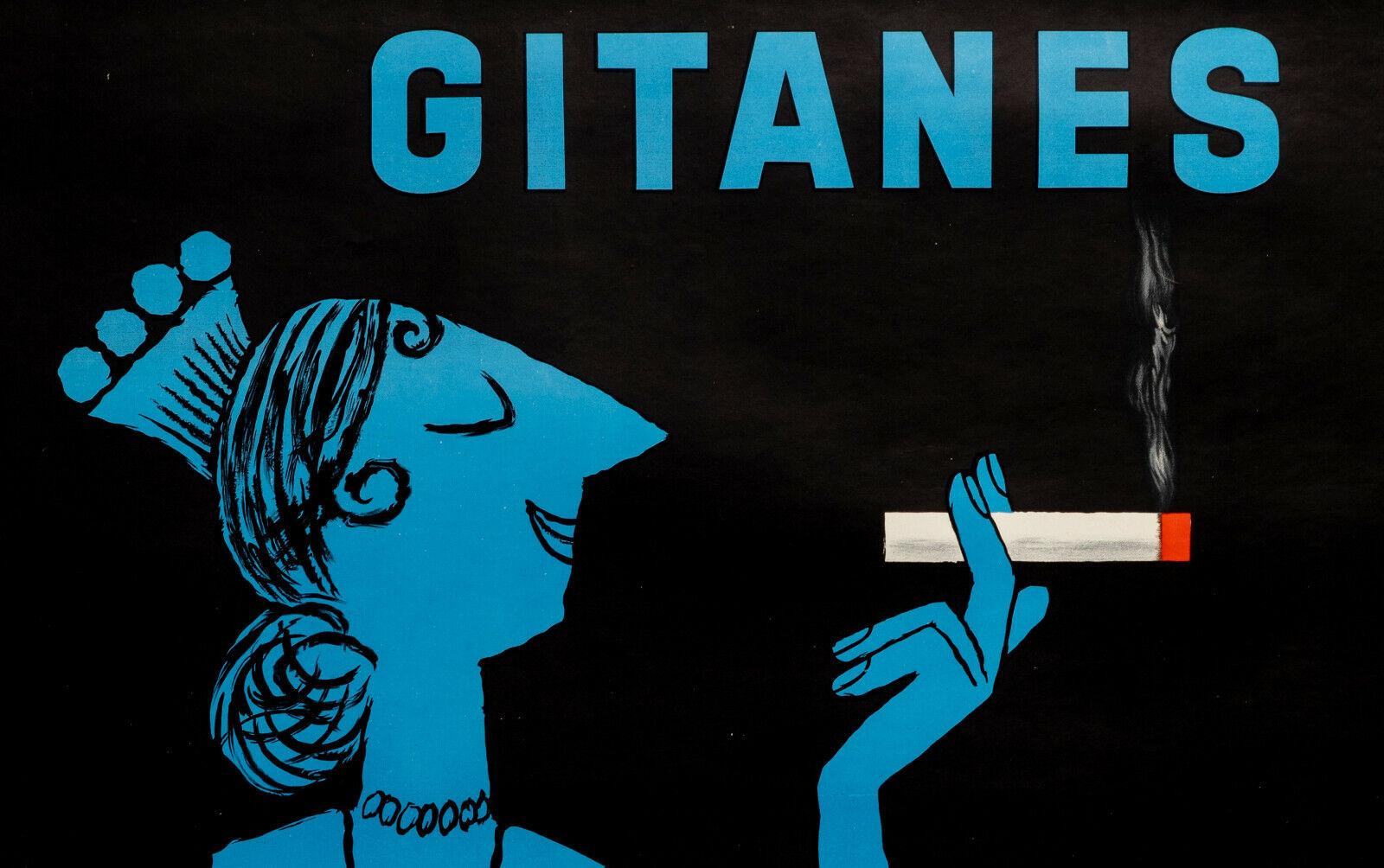 Original Vintage Poster-Raymond Savignac-Gitanes-Tabaco-French, 1953

Poster for the promotion of Gitanes Cigarettes, we see a woman in Blue, green and yellow, smoking a cigarette . 

Additional Details: 
Materials and Techniques: Colour
