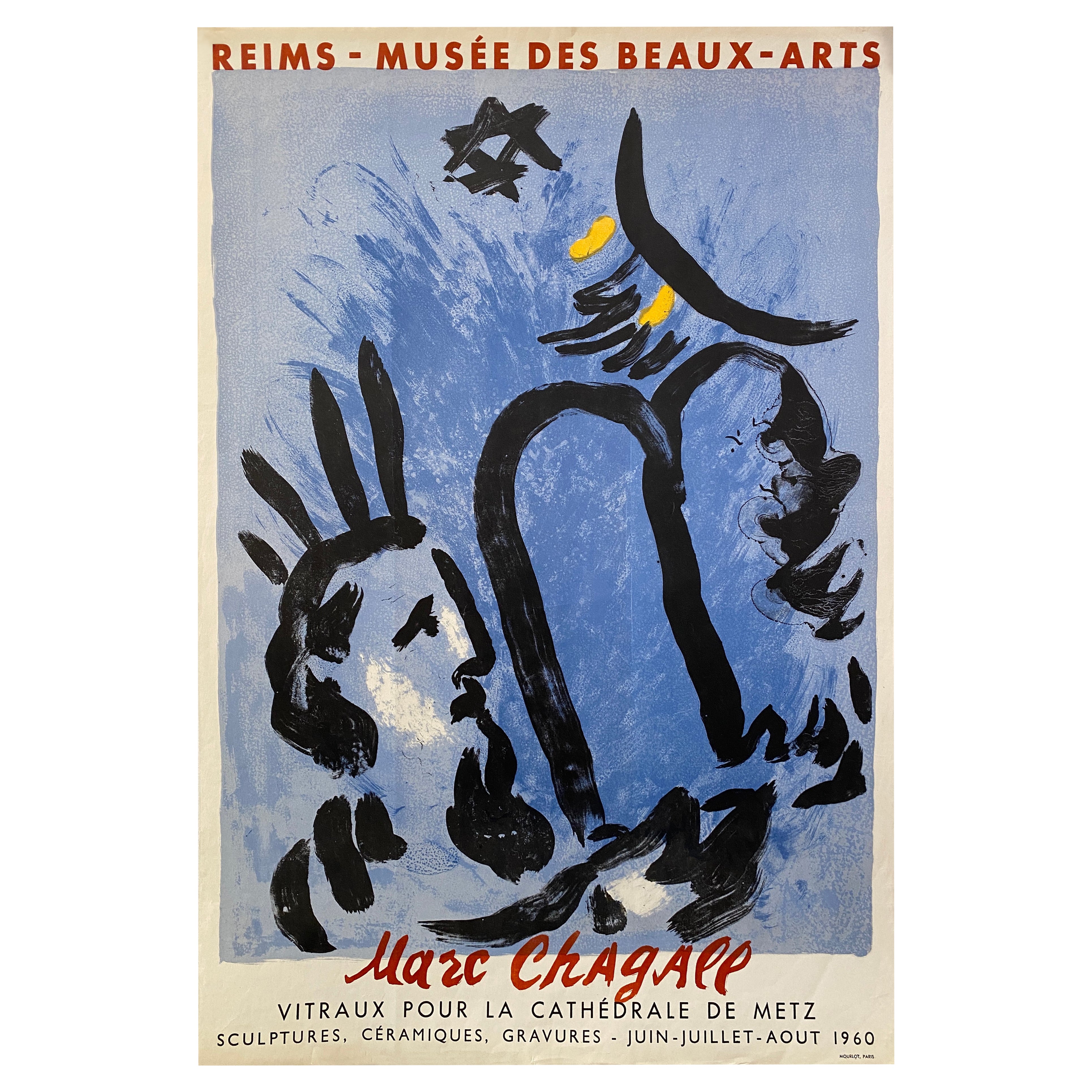 Cartel Vintage Original, Reims - Marc Chagall Musee Des Beaux-Arts Original 1960