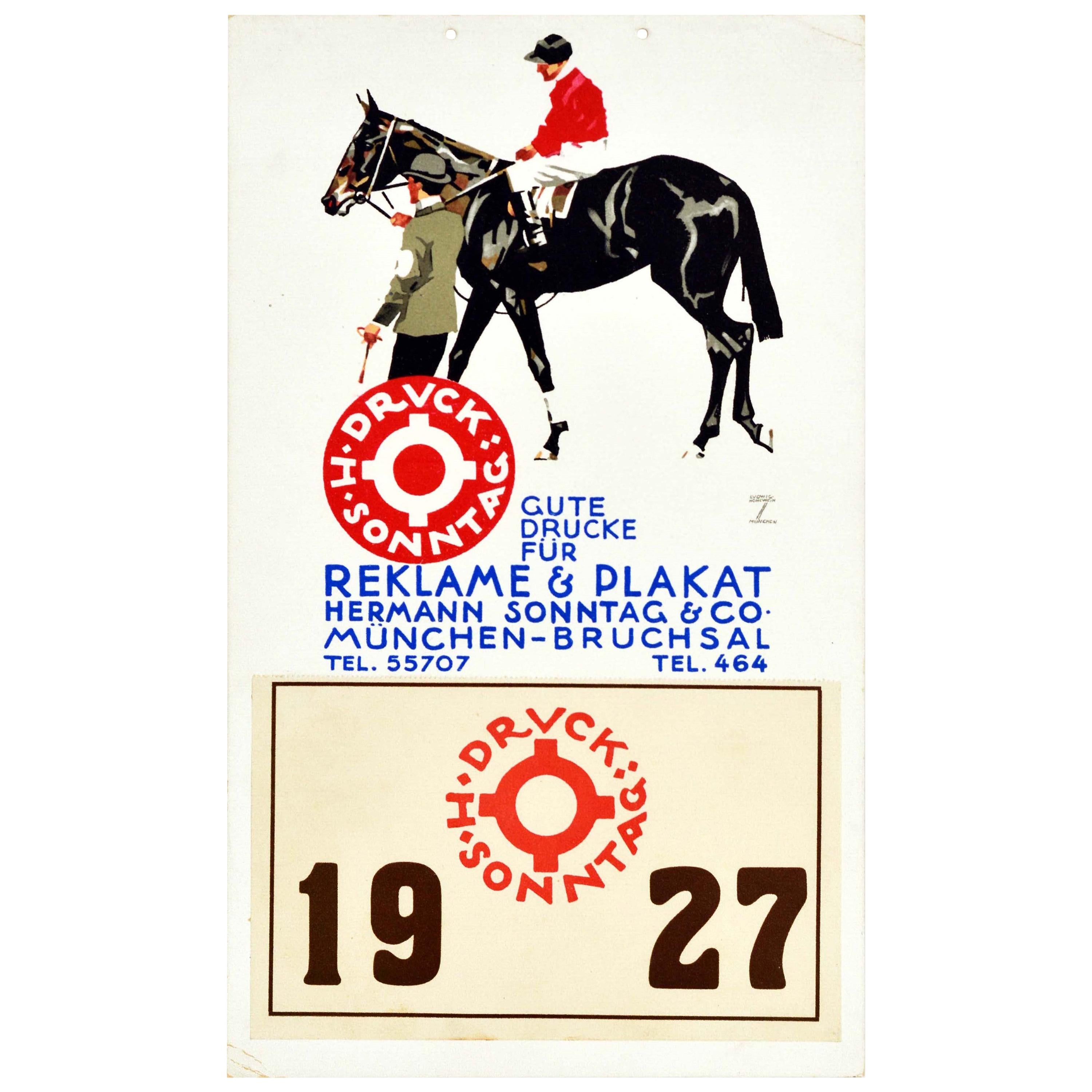 Original Vintage Poster Reklame Plakat Hermann Sonntag Prints Horse Race Design