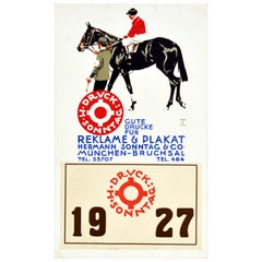 Original Vintage Poster Reklame Plakat Hermann Sonntag Prints Horse Race Design