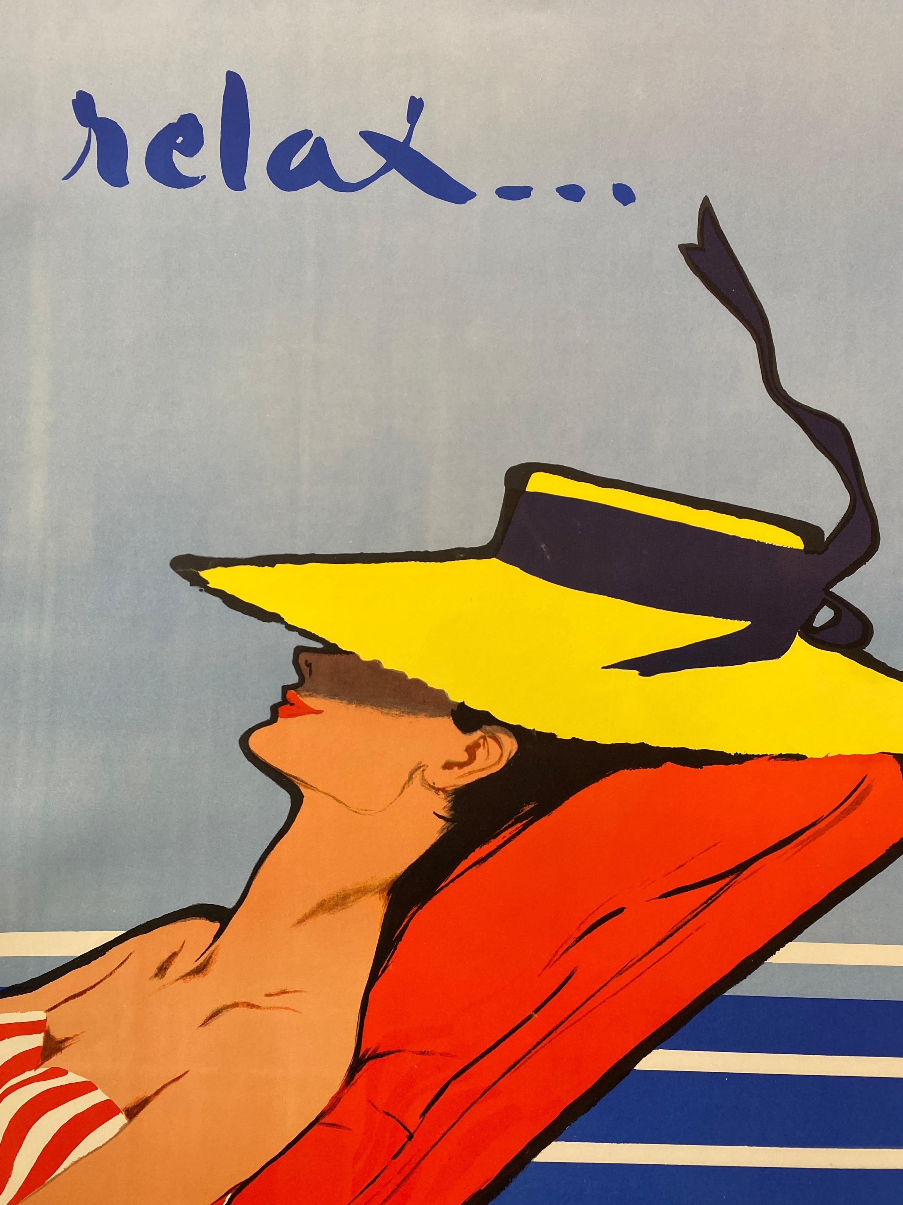 Mid-Century Modern Original Vintage Poster, 'Relax' 1964 by Rene Gruau For Sale