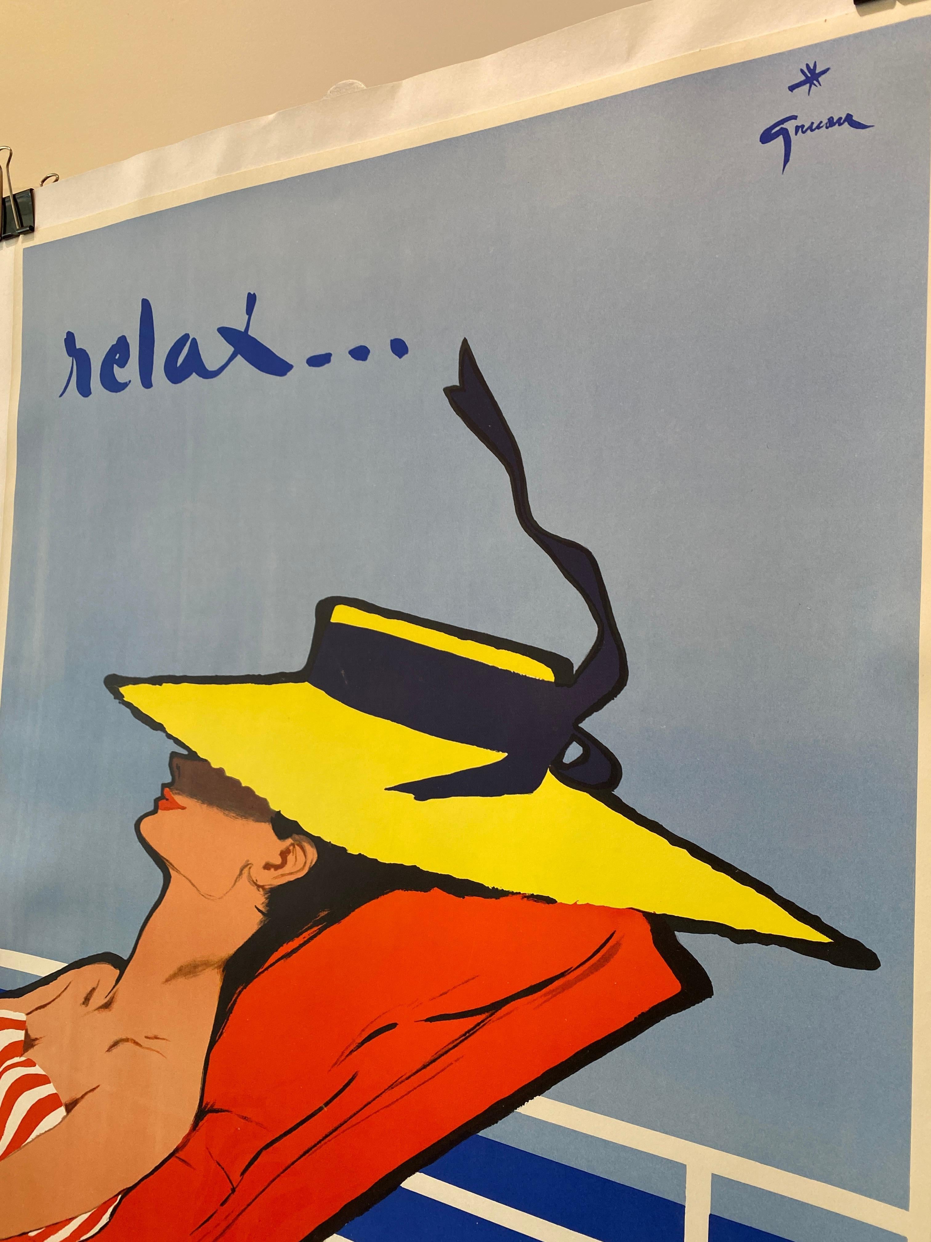 Original Vintage Poster, 'Relax' 1964 by Rene Gruau In Good Condition For Sale In Melbourne, Victoria