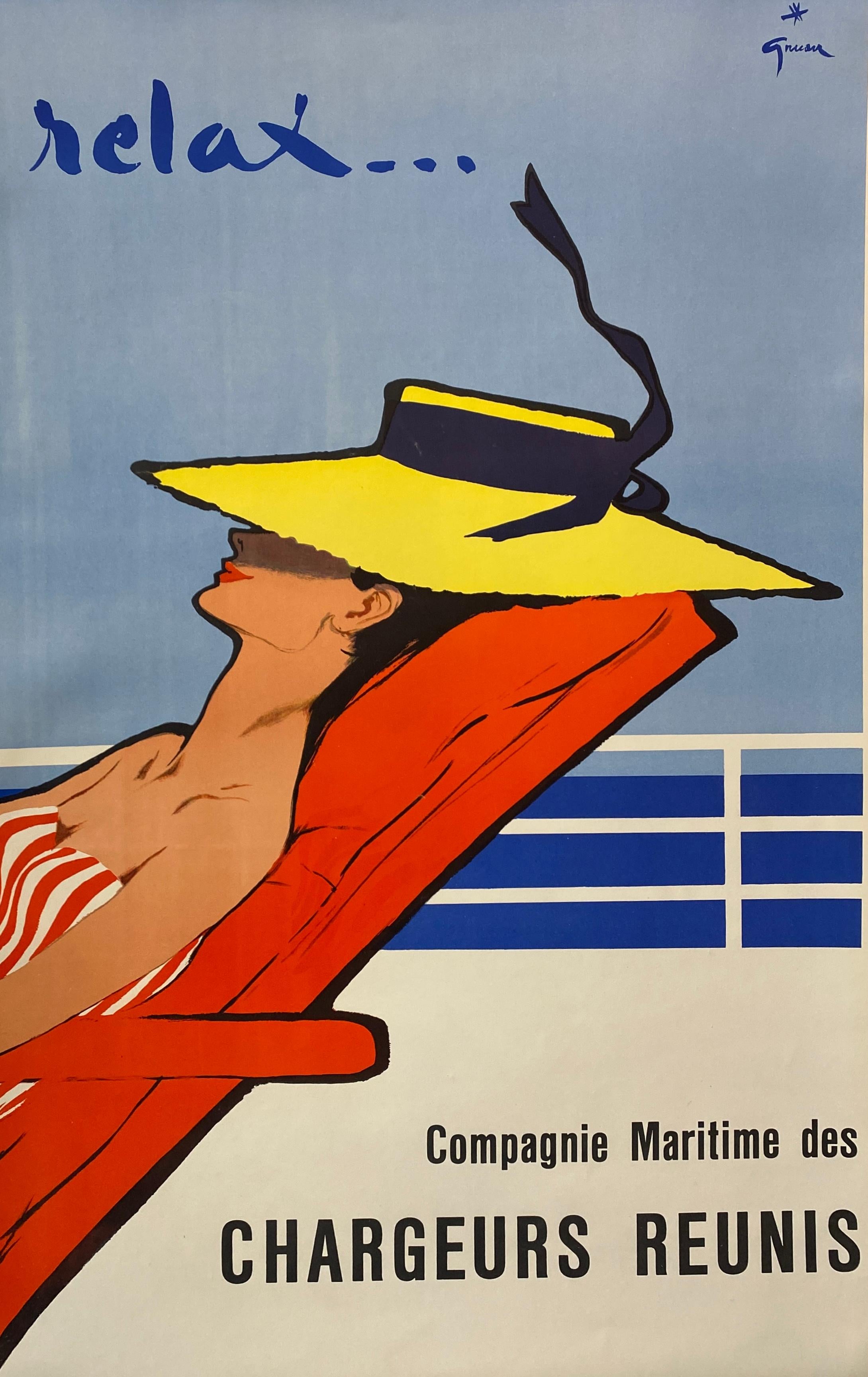 Paper Original Vintage Poster, 'Relax' 1964 by Rene Gruau For Sale