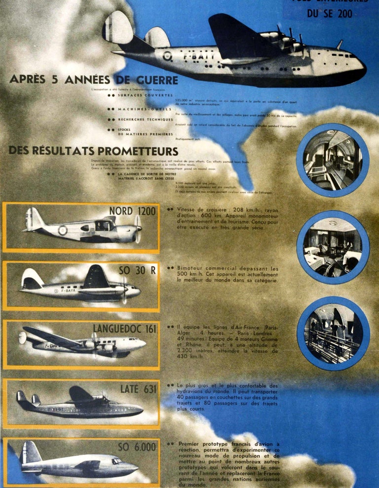 Mid-20th Century Original Vintage Poster Renaissance French Aeronautics Military Air Force Planes For Sale