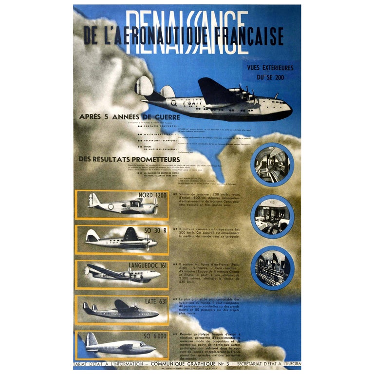 Original Vintage Poster Renaissance French Aeronautics Military Air Force Planes For Sale