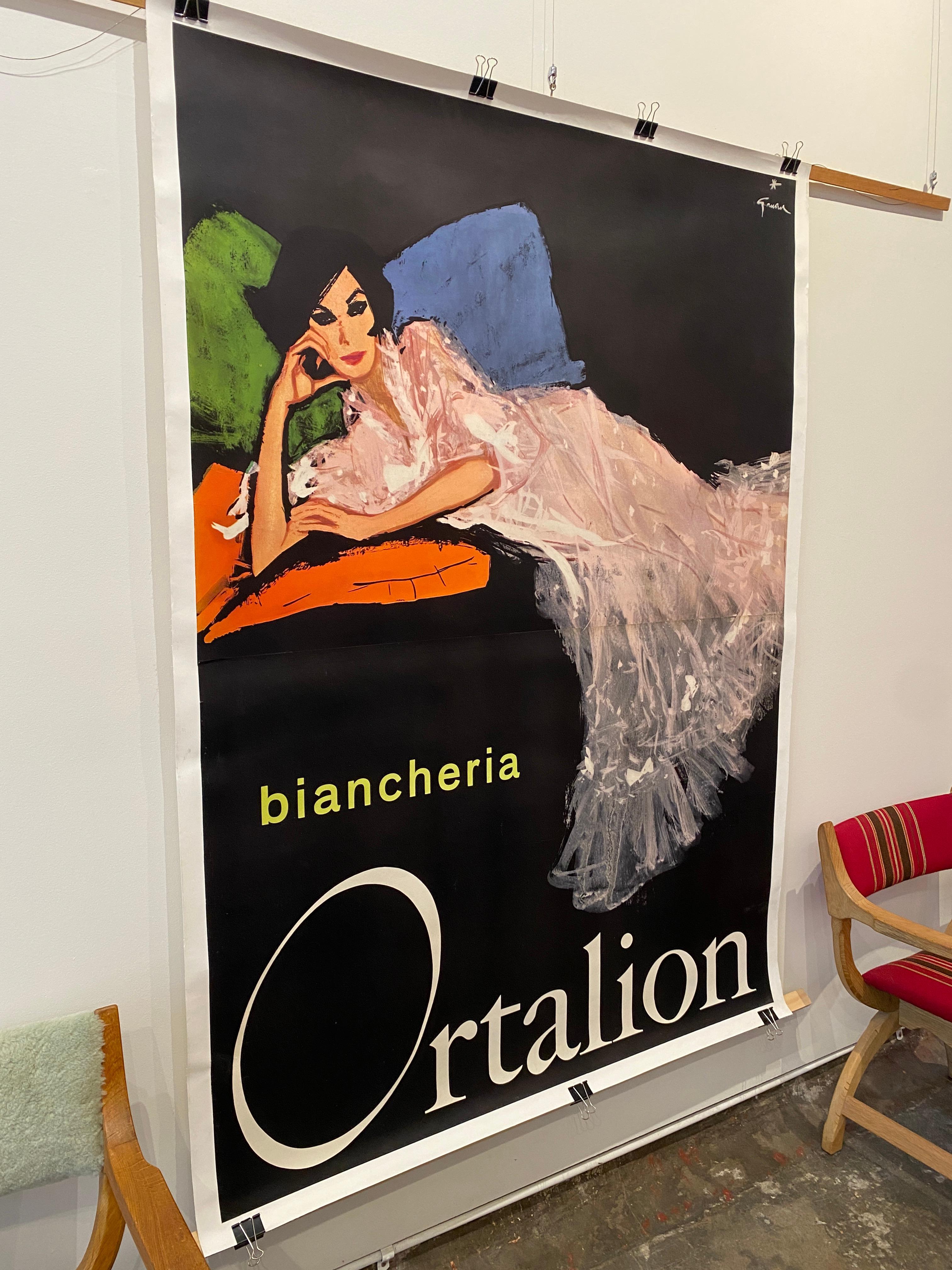 Póster Vintage Original Rene Gruau Biancheria Ortalion Mujer Moda Italiana en venta 3