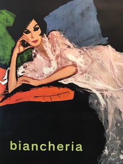 Affiche vintage d'origine Rene Gruau Biancheria Ortalion Woman Fashion