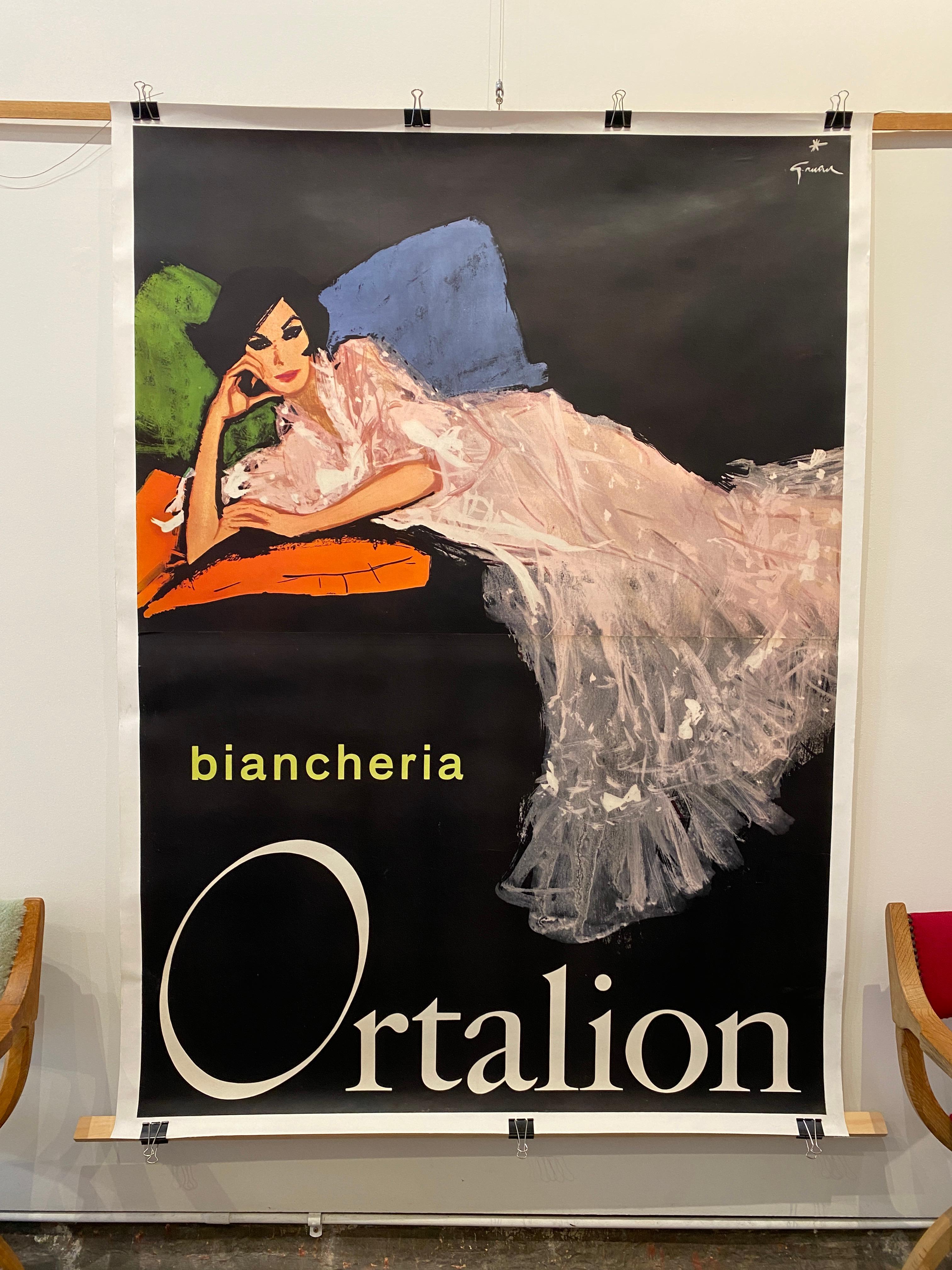 Póster Vintage Original Rene Gruau Biancheria Ortalion Mujer Moda Italiana Francés en venta