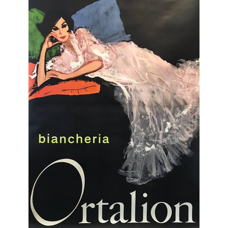 Original Vintage Poster Rene Gruau Biancheria Ortalion Woman Italian Fashion For Sale