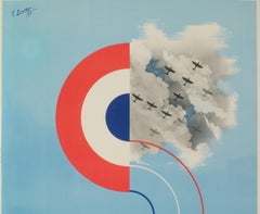 Original Vintage Poster, René Louvat, French Air Force, Avion, Jet, Guerre, 1944