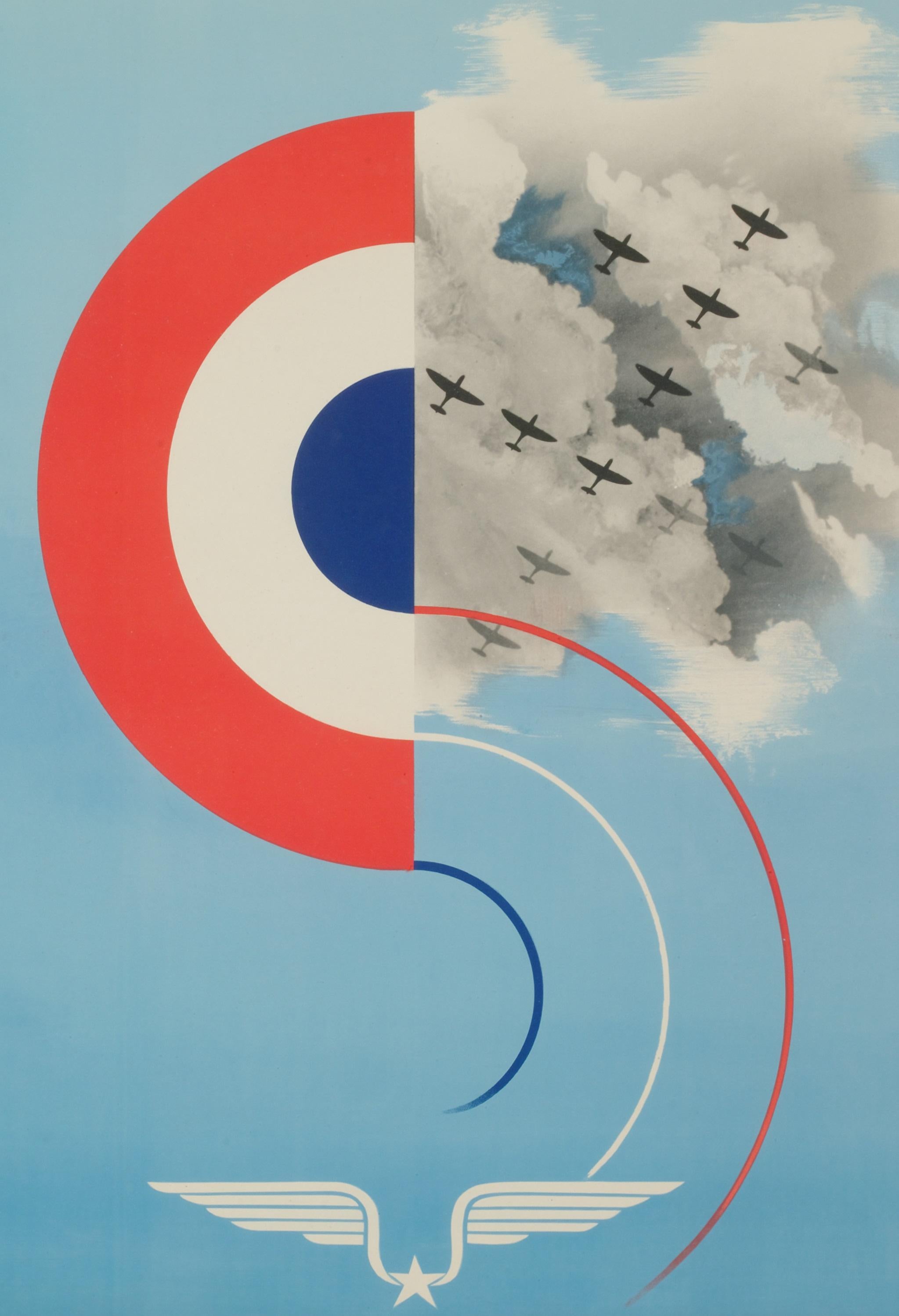 Original Vintage Poster, René Louvat, French Air Force, Avion, Jet, Guerre, 1944 In Good Condition For Sale In SAINT-OUEN-SUR-SEINE, FR