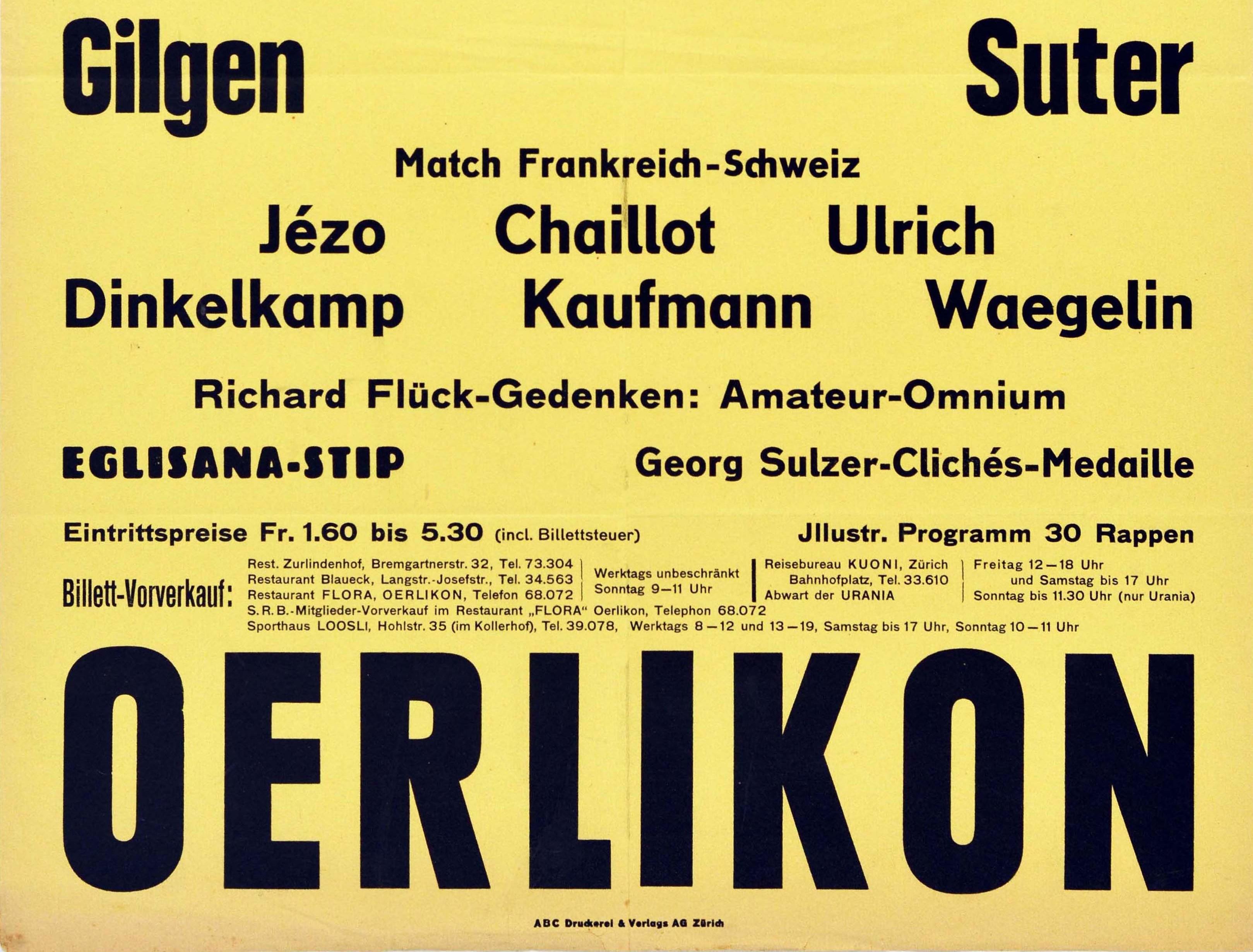 Swiss Original Vintage Poster Rennbahn Oerlikon Zurich Motorcycle Bicycle Race Design